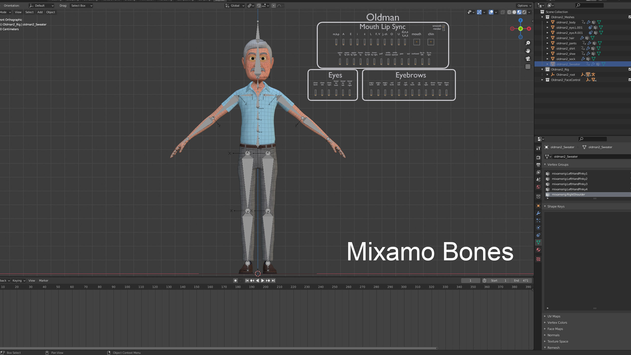 Cartoon Old Man Rigged - Blender Low-poly 3D model_6
