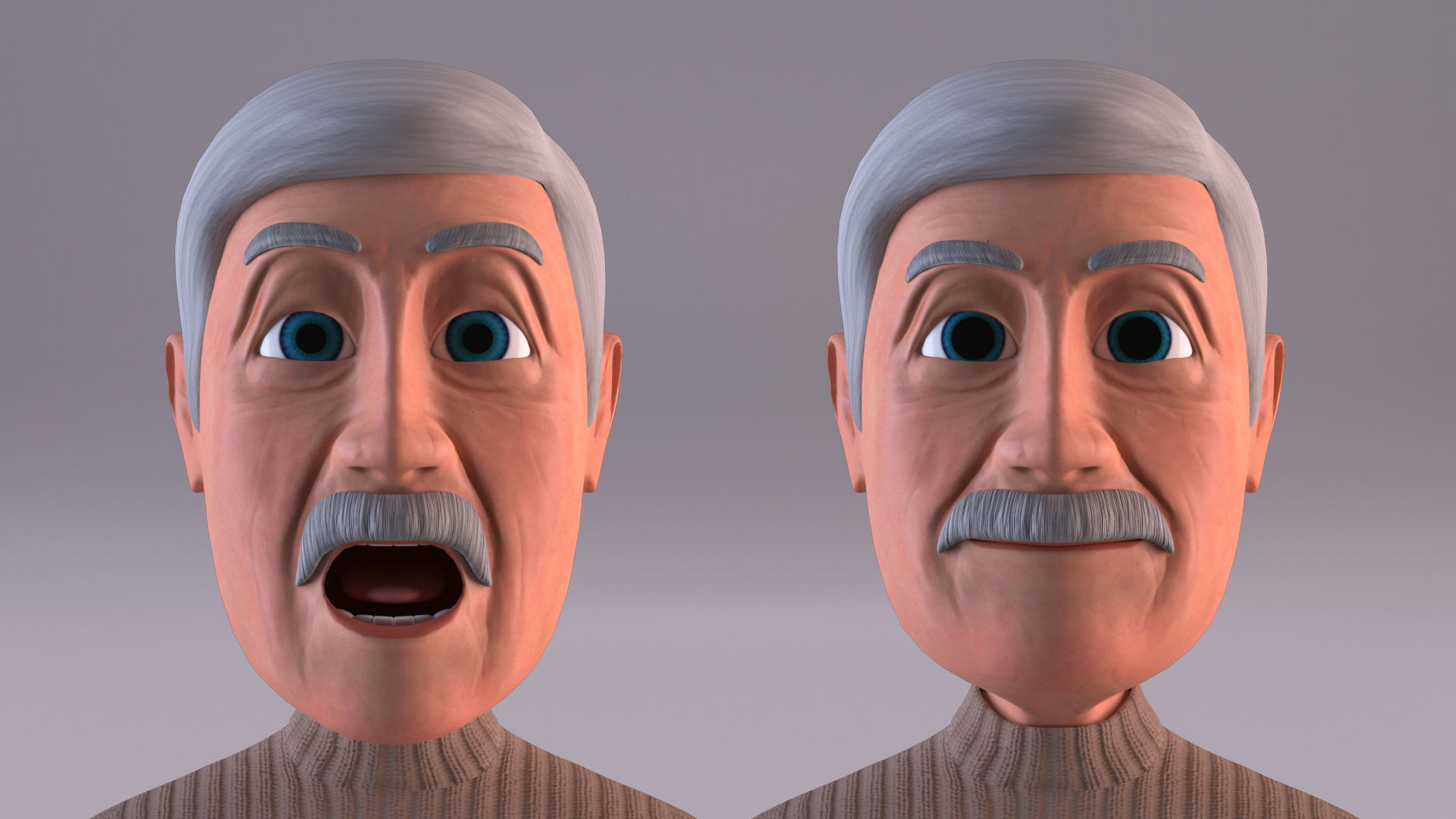 Cartoon Old Man Rigged - Blender Low-poly 3D model_17