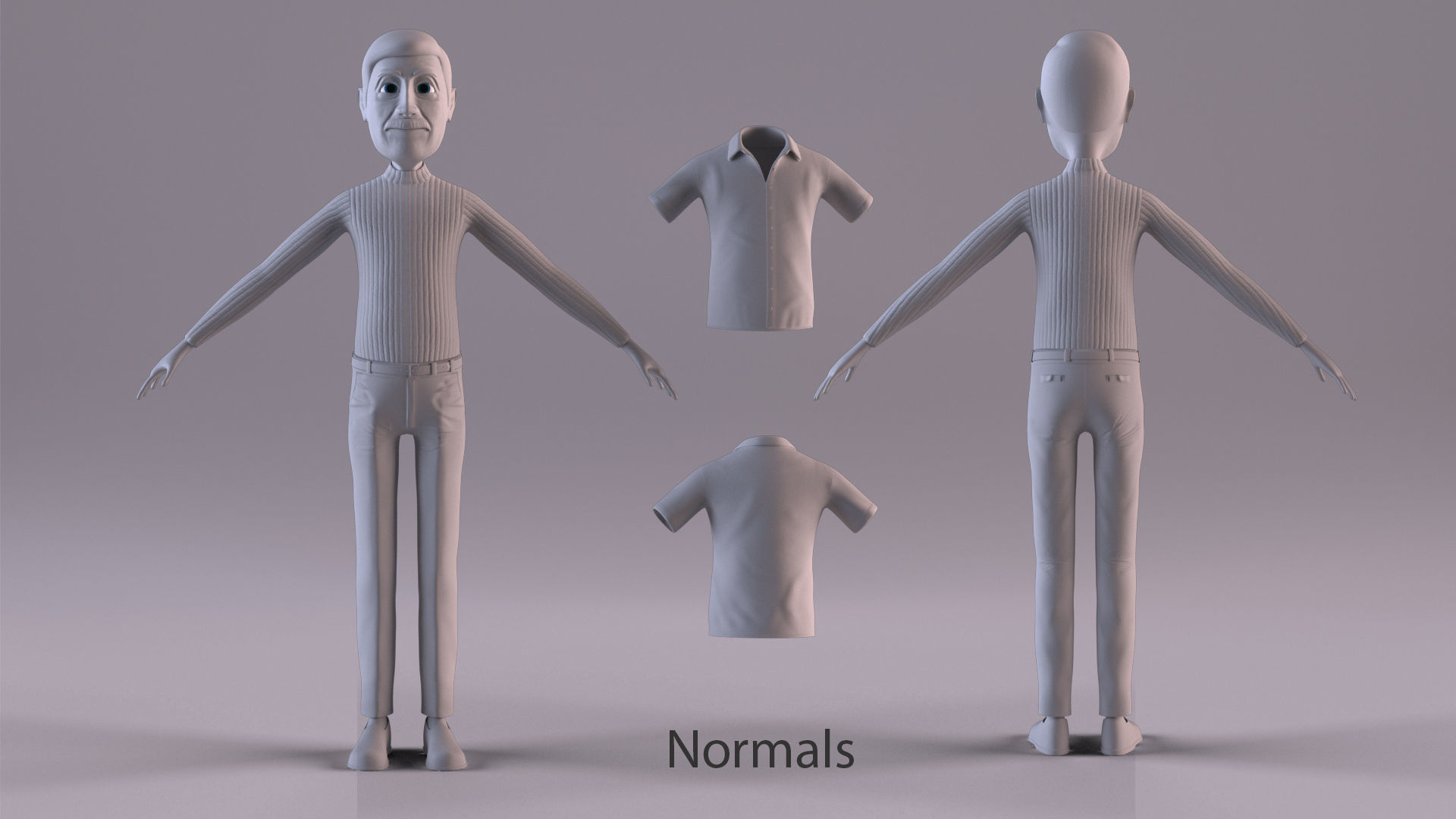 Cartoon Old Man Rigged - Blender Low-poly 3D model_9