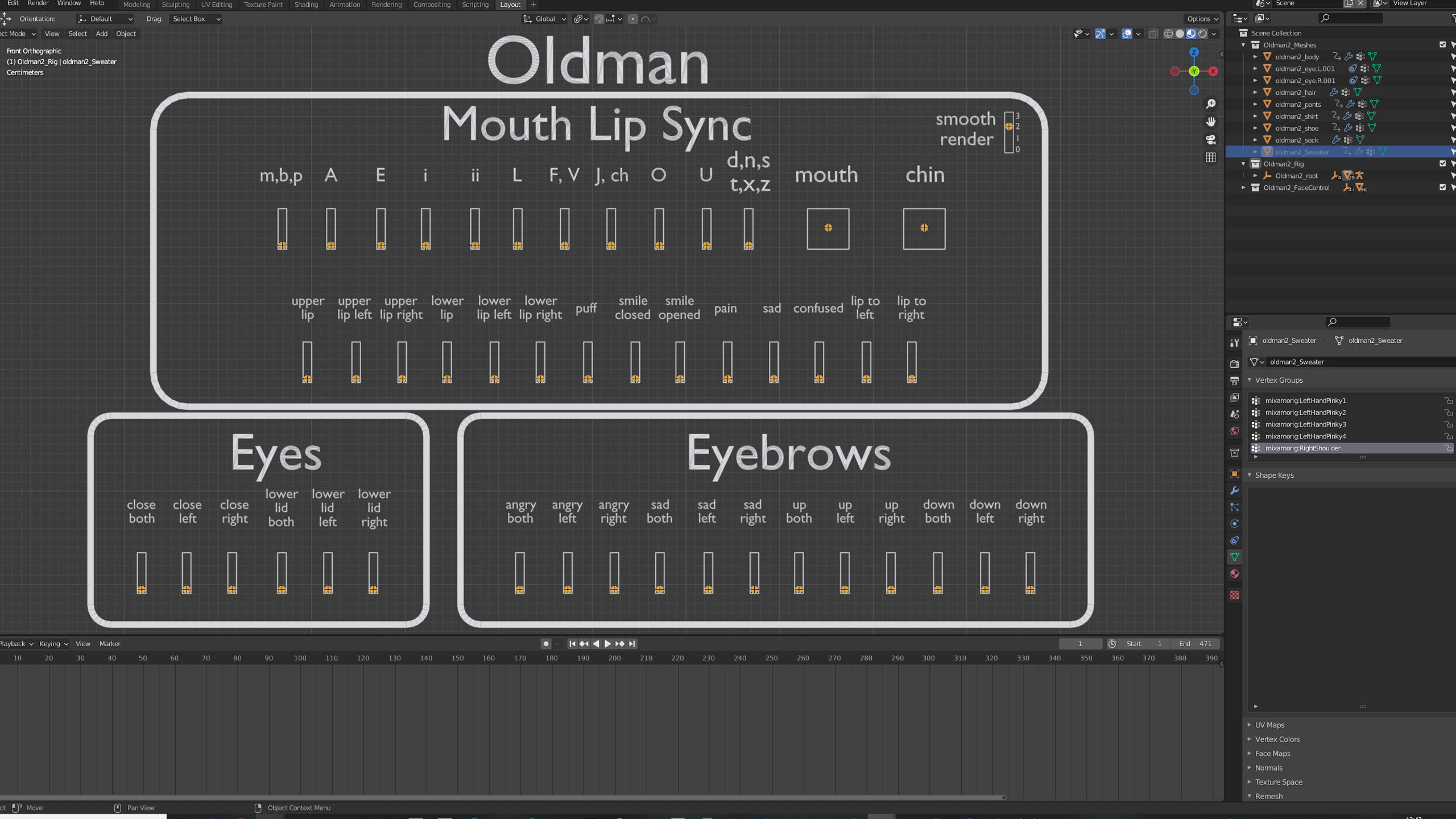 Cartoon Old Man Rigged - Blender Low-poly 3D model_7