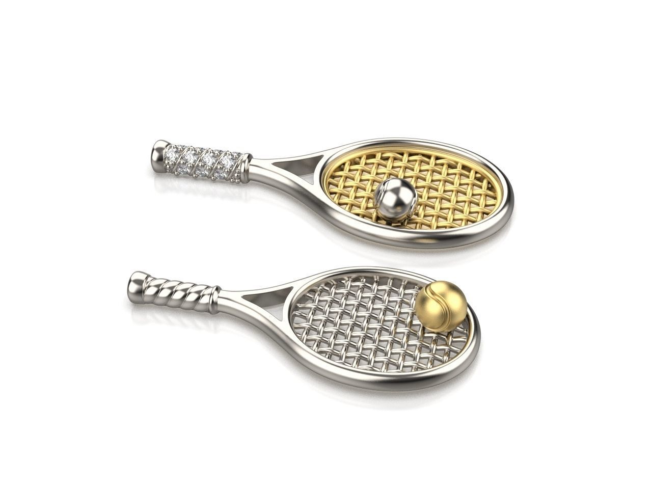 Gold Tennis Racket Pendant or Earrings 3D print model_4
