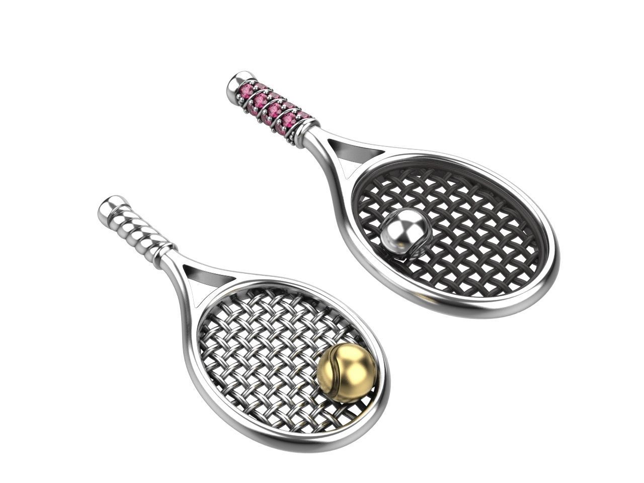 Gold Tennis Racket Pendant or Earrings 3D print model_8