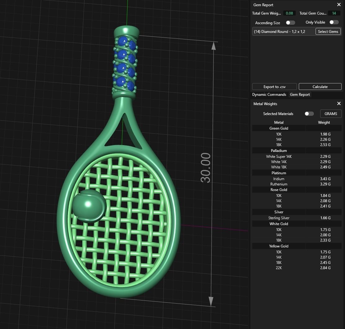 Gold Tennis Racket Pendant or Earrings 3D print model_9