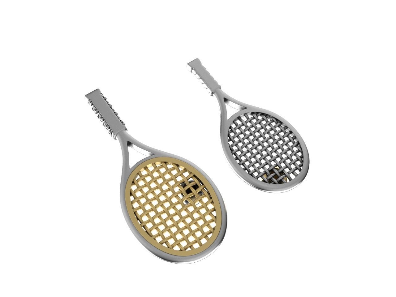 Gold Tennis Racket Pendant or Earrings 3D print model_7