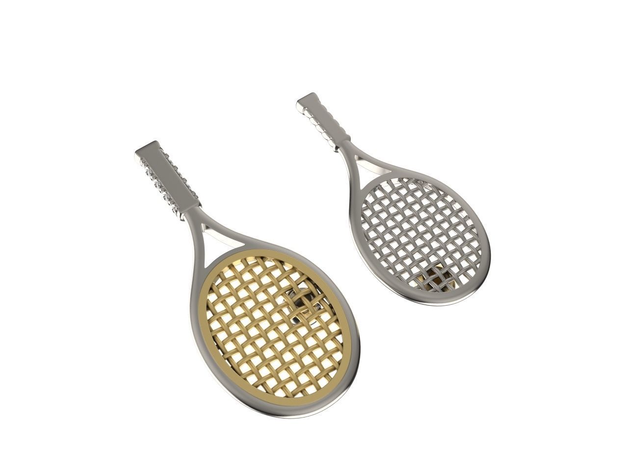Gold Tennis Racket Pendant or Earrings 3D print model_6