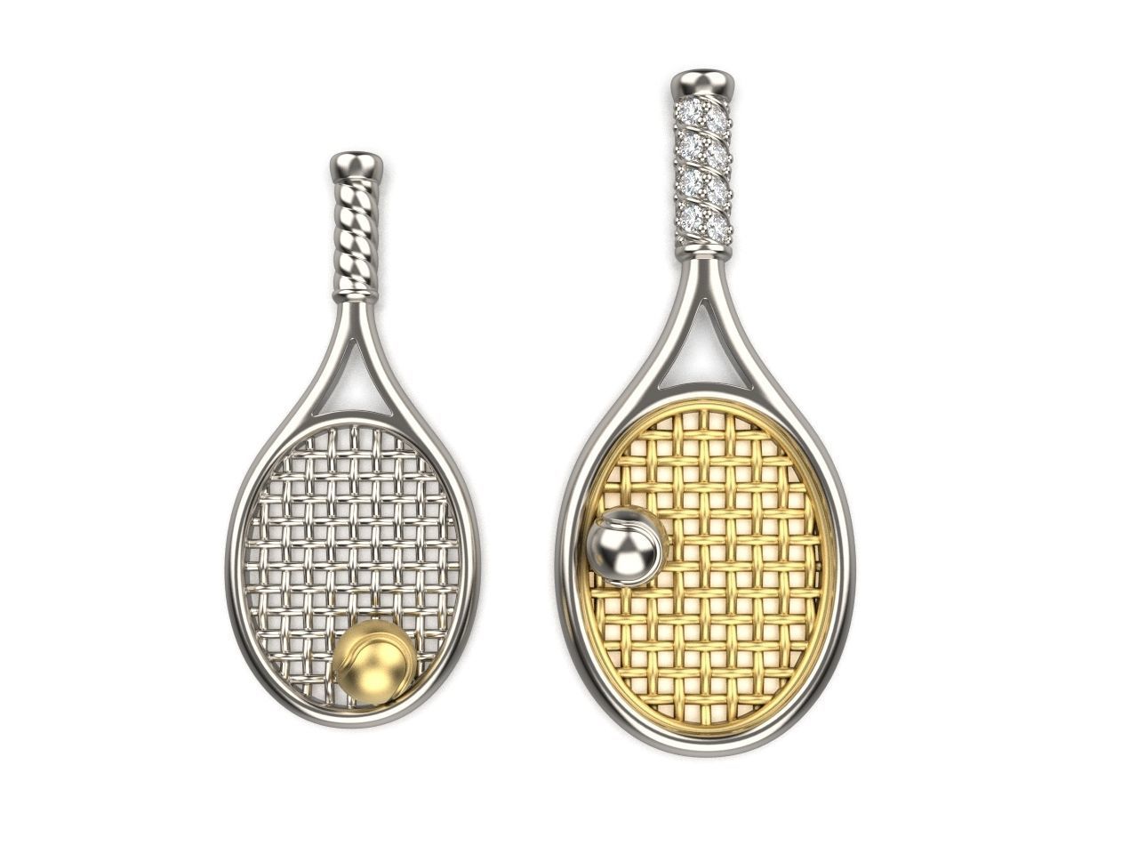 Gold Tennis Racket Pendant or Earrings 3D print model_2