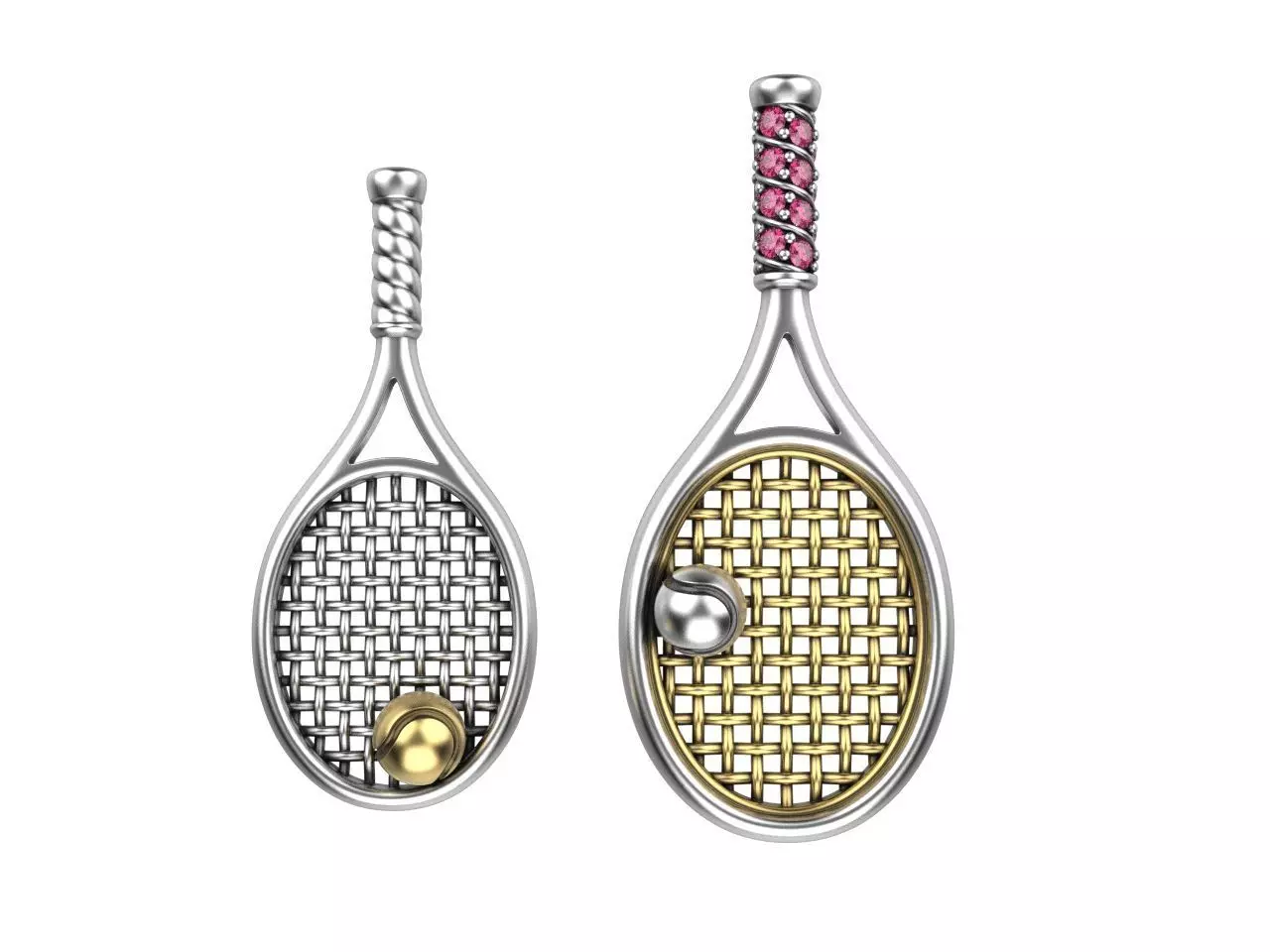 Gold Tennis Racket Pendant or Earrings 3D print model_0