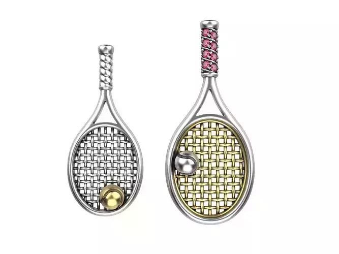 Gold Tennis Racket Pendant or Earrings 3D print model