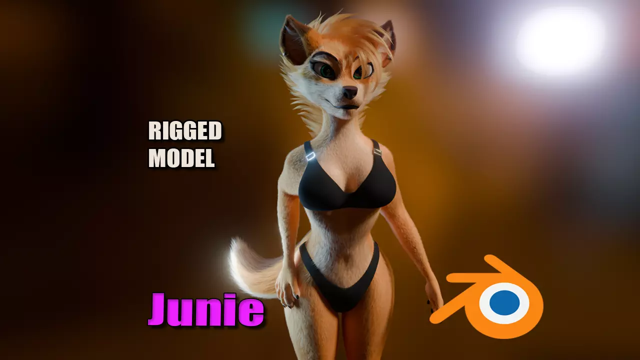 Junie Anthro Fox Low-poly 3D model_0