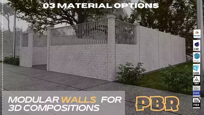 MODULAR WALLS  FOR 3D COMPOSITIONS  Low-poly 3D model