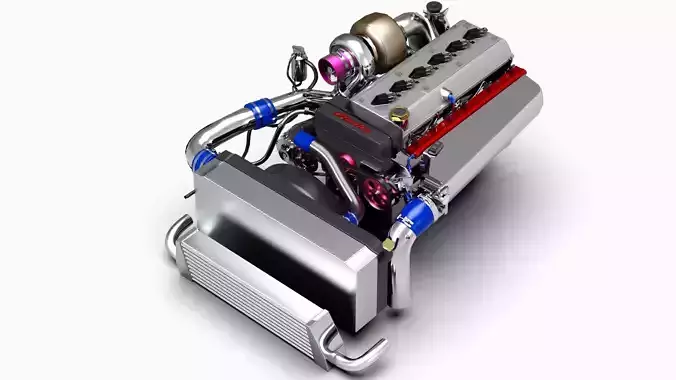 1JZ GTE Turbo Straight 6 Engine Low-poly 3D model