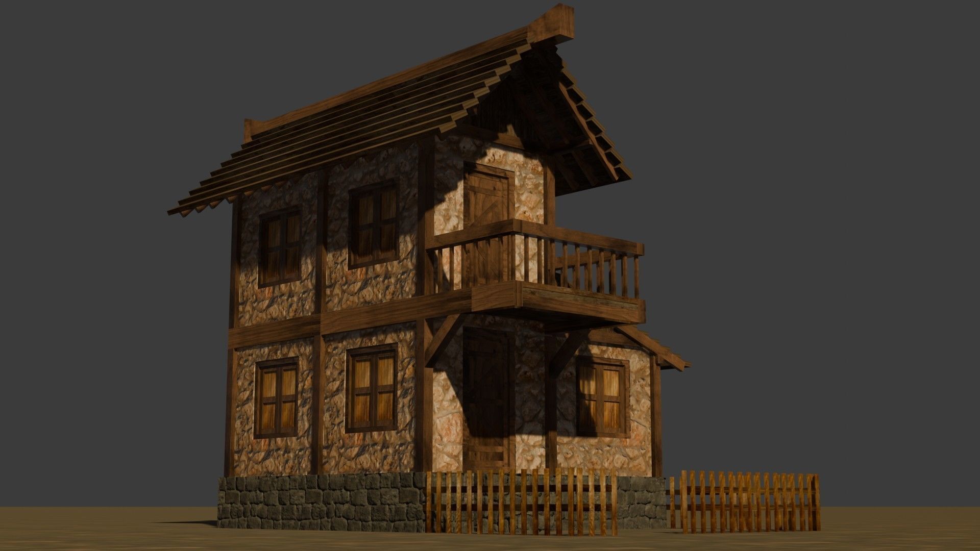 Medieval house nine 2 Low-poly 3D model_11