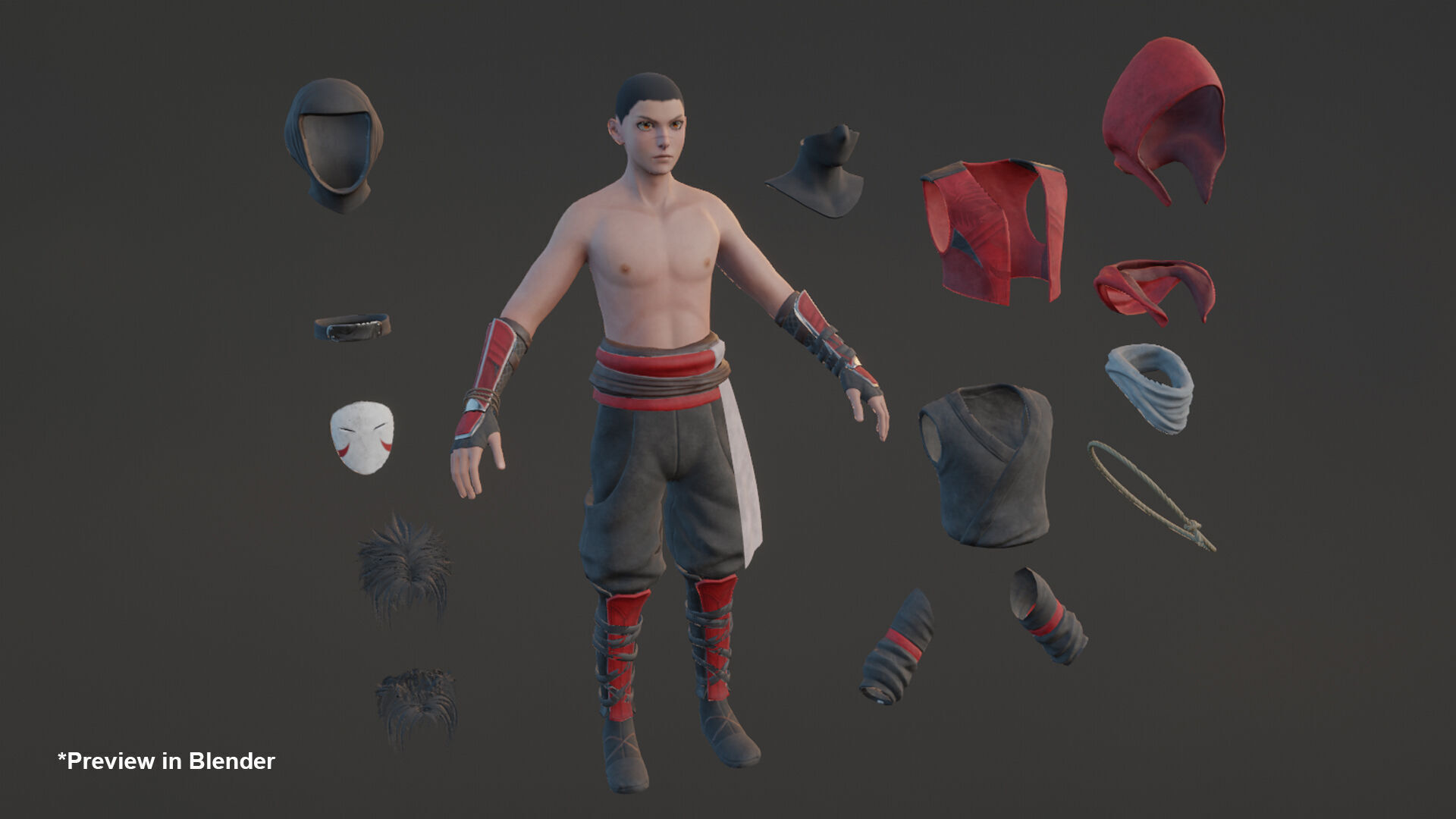 Fantasy Ninja Low-poly 3D model_3