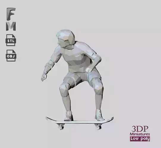 N1 Low Poly Skateboarder Skateboarding with skateboard  Low-poly 3D model