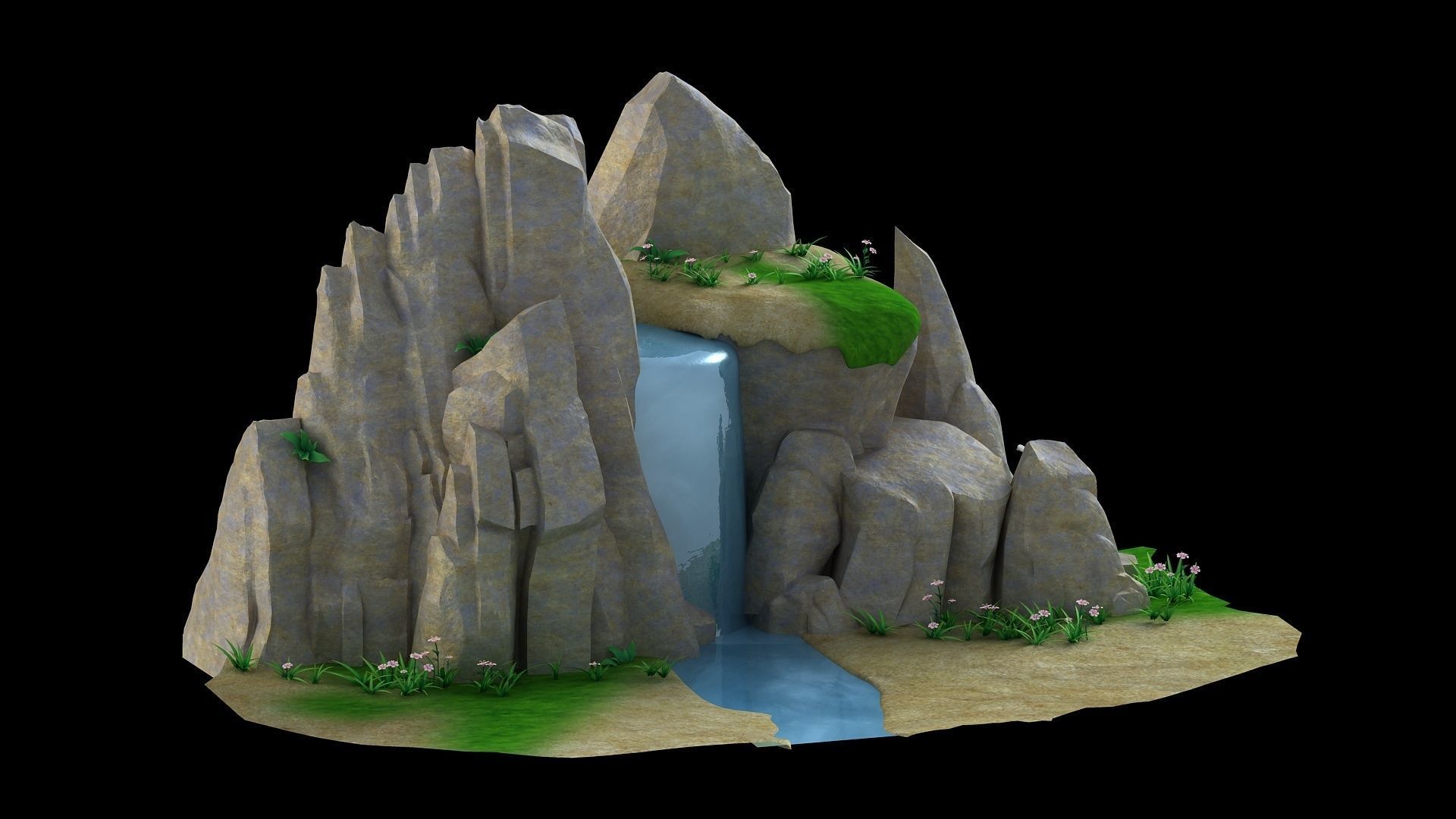floating island map scene game treehouse river valley 3D model_1