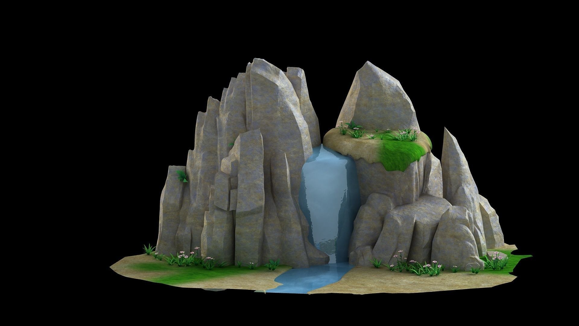floating island map scene game treehouse river valley 3D model_3