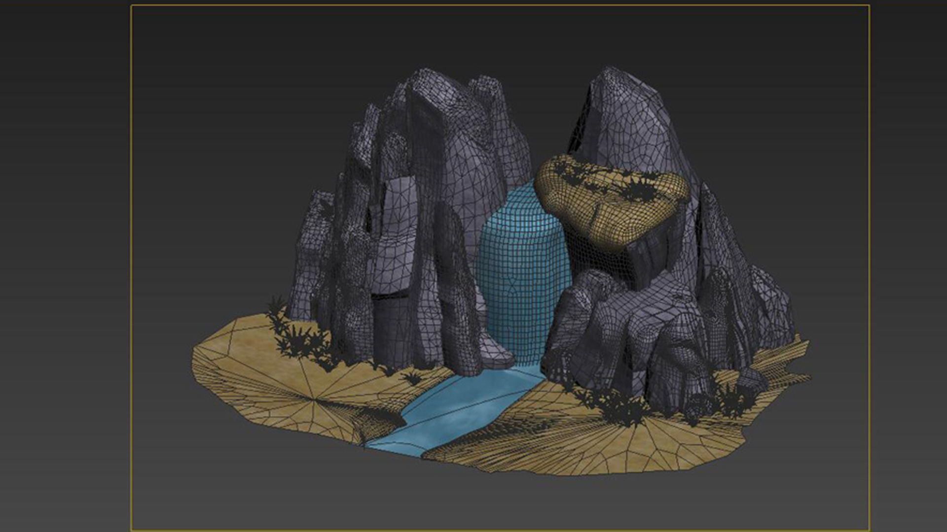 floating island map scene game treehouse river valley 3D model_5