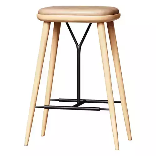Spine 1736 Wood Base Stool - Lacquered Oak Leather 4 Vegeta 90