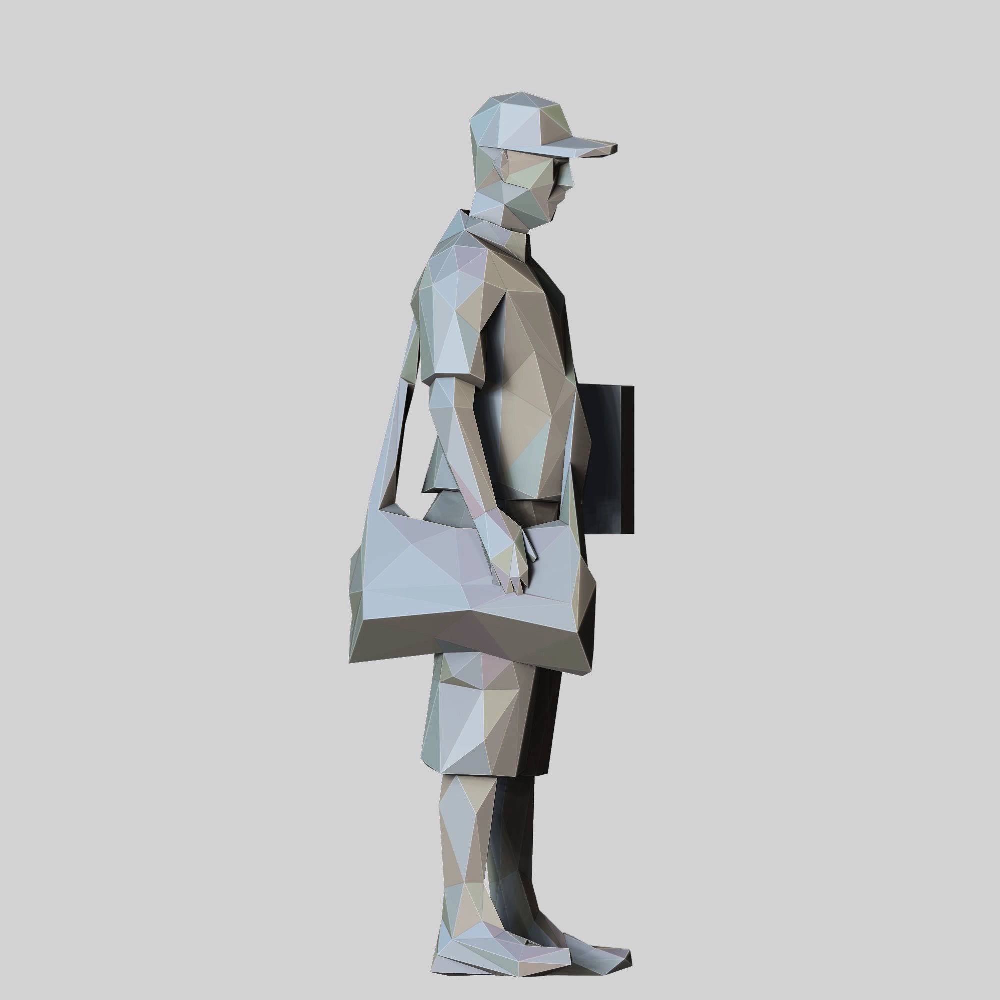 N1 Low Poly Postman with Box 3D print model Low-poly 3D model_7