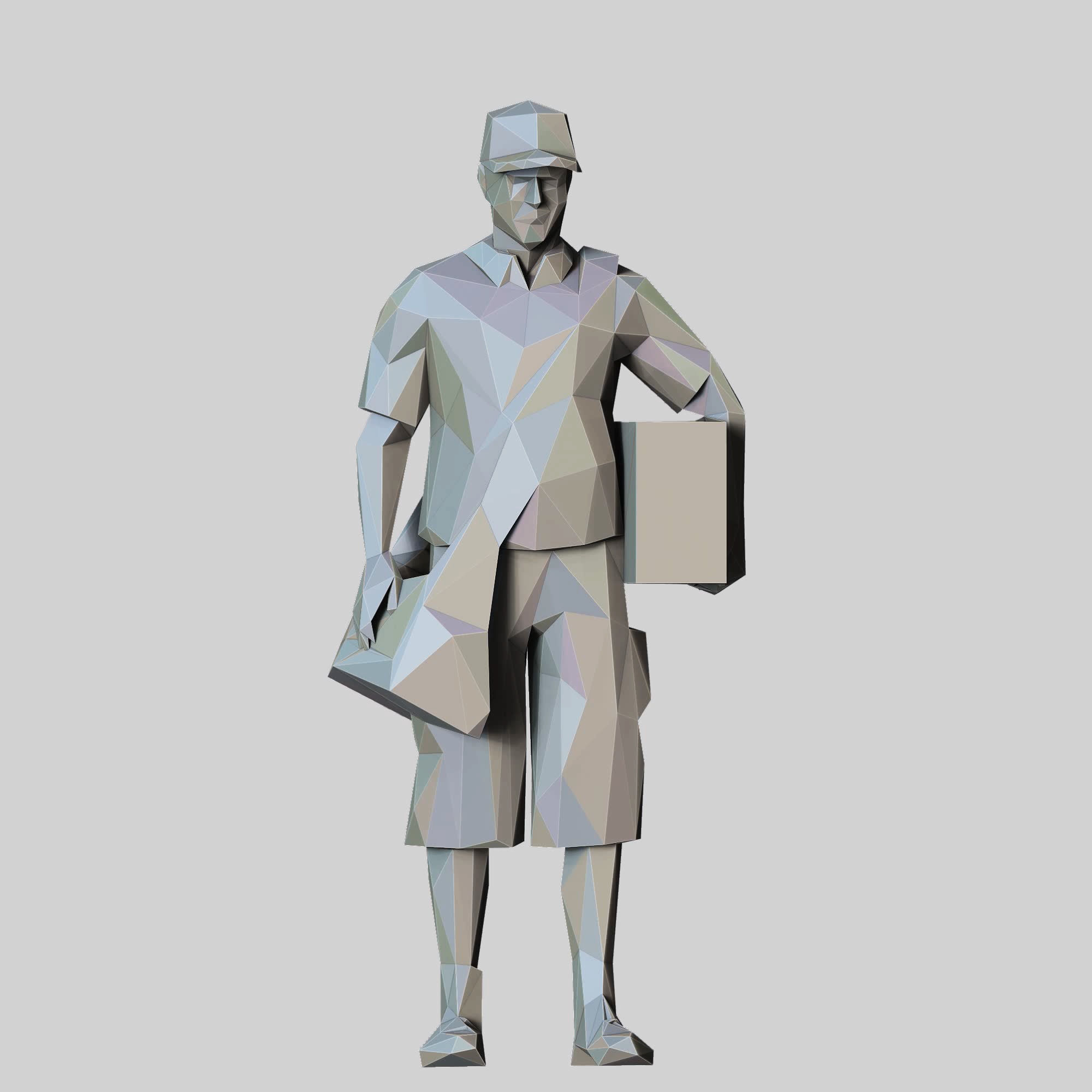 N1 Low Poly Postman with Box 3D print model Low-poly 3D model_2