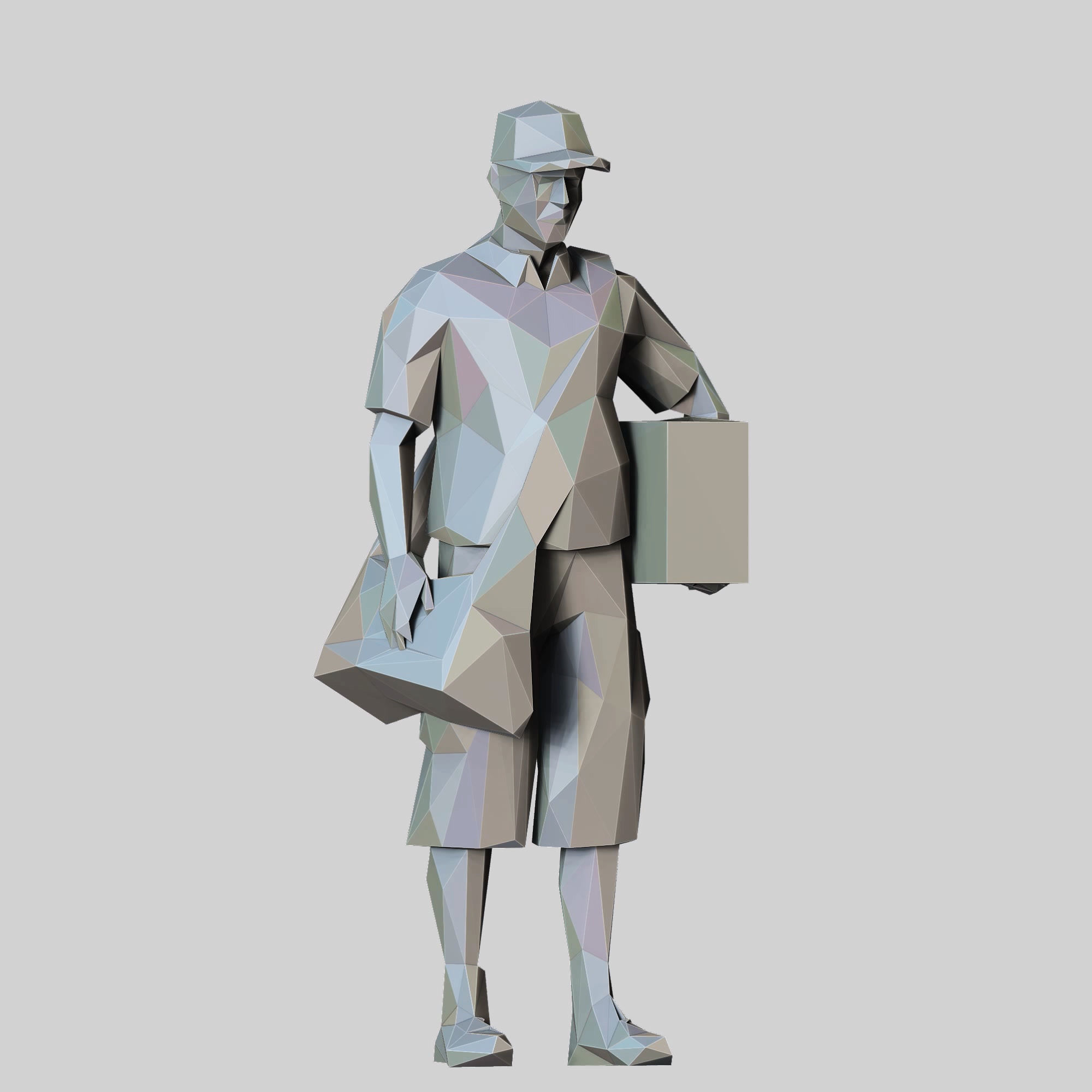 N1 Low Poly Postman with Box 3D print model Low-poly 3D model_3