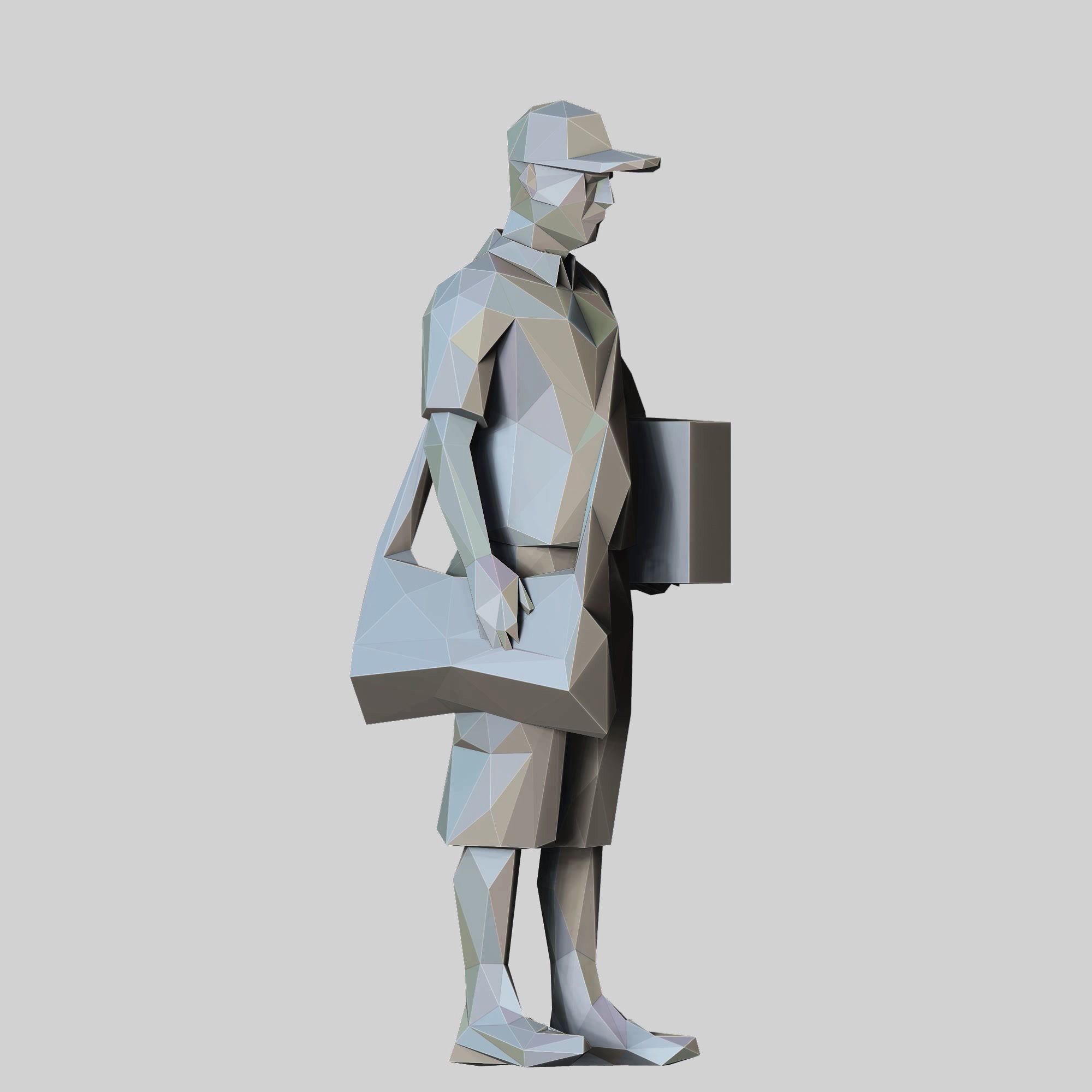 N1 Low Poly Postman with Box 3D print model Low-poly 3D model_6