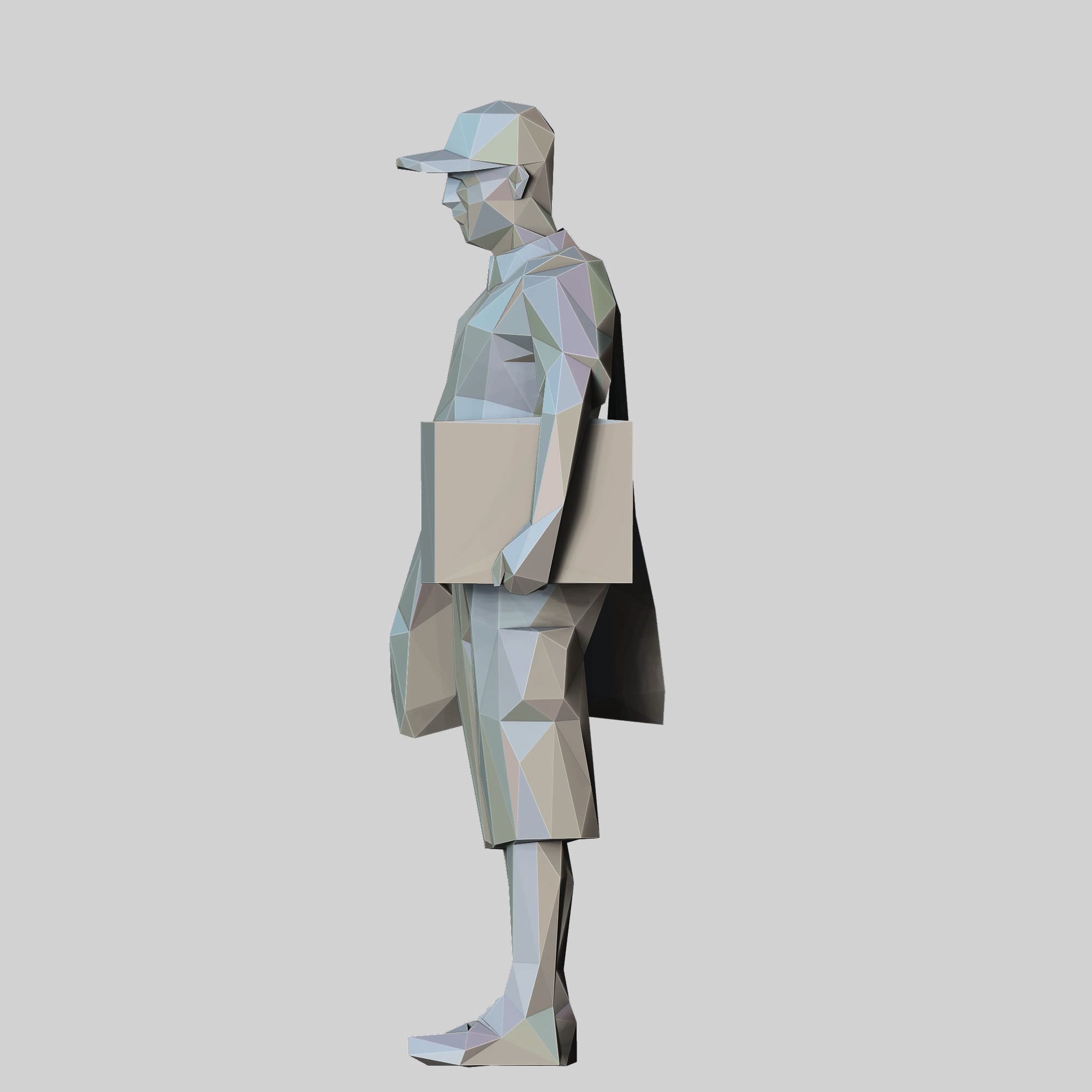 N1 Low Poly Postman with Box 3D print model Low-poly 3D model_22
