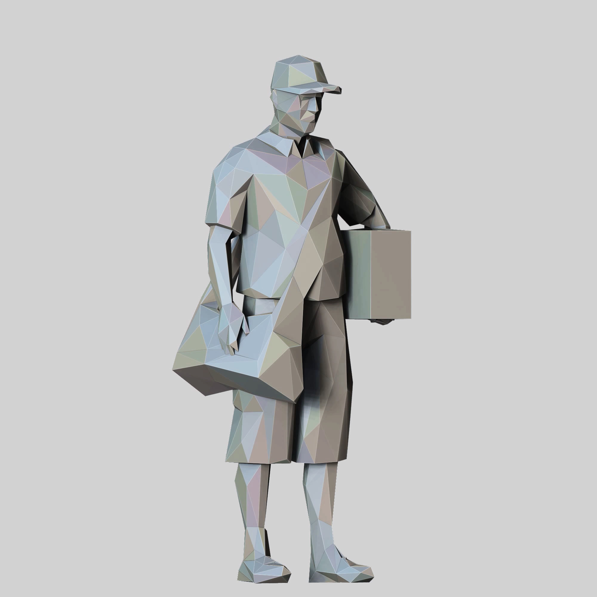 N1 Low Poly Postman with Box 3D print model Low-poly 3D model_4