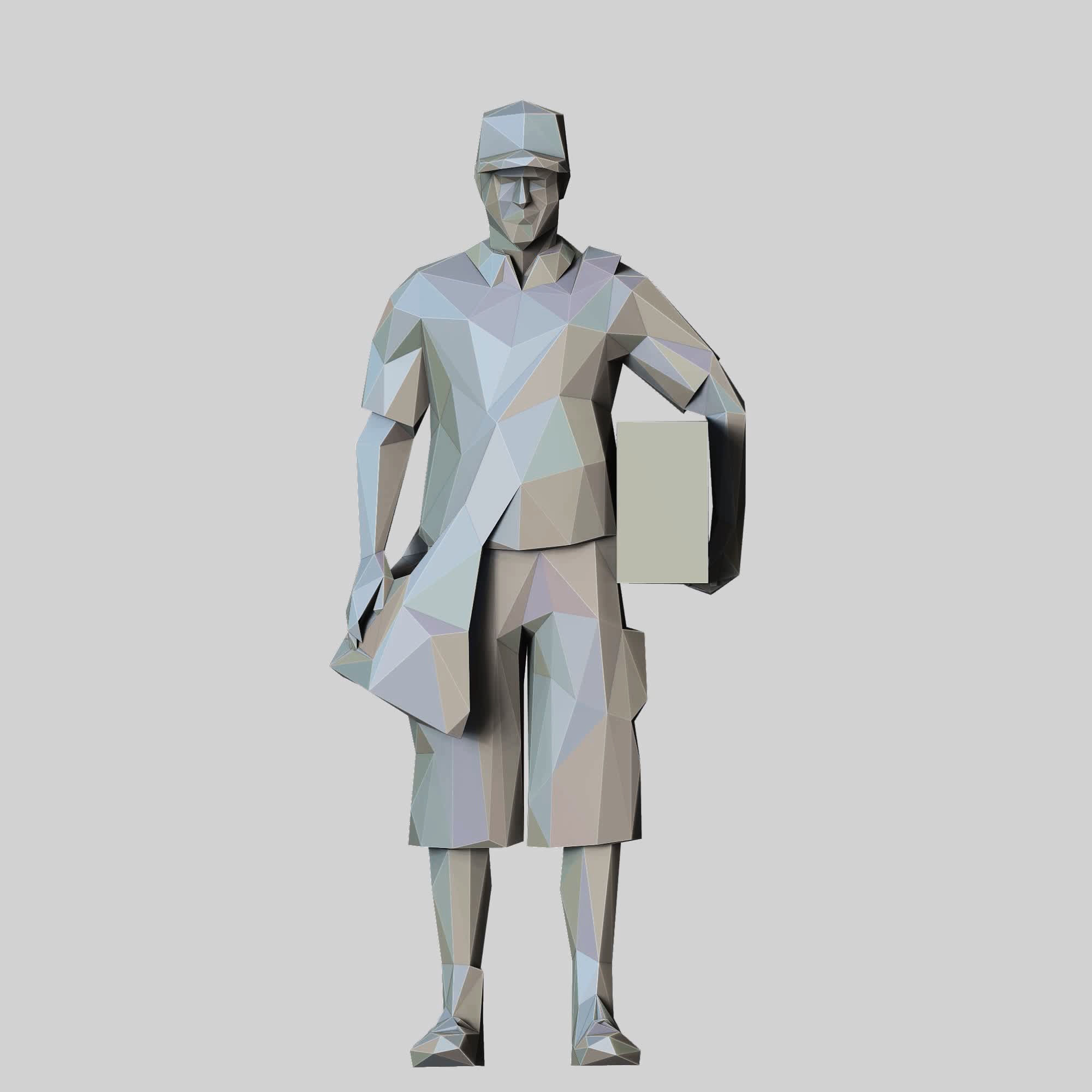 N1 Low Poly Postman with Box 3D print model Low-poly 3D model_1