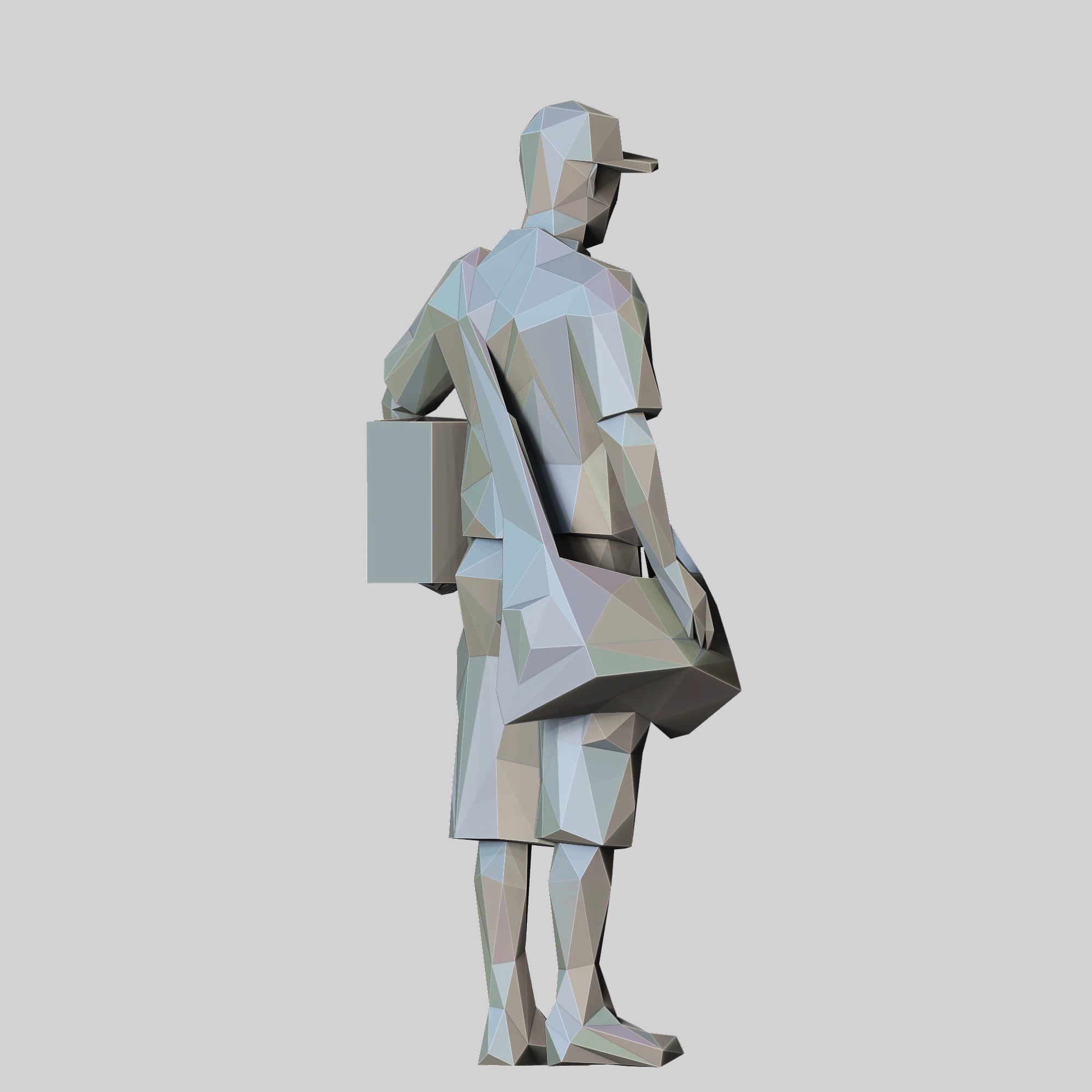 N1 Low Poly Postman with Box 3D print model Low-poly 3D model_11