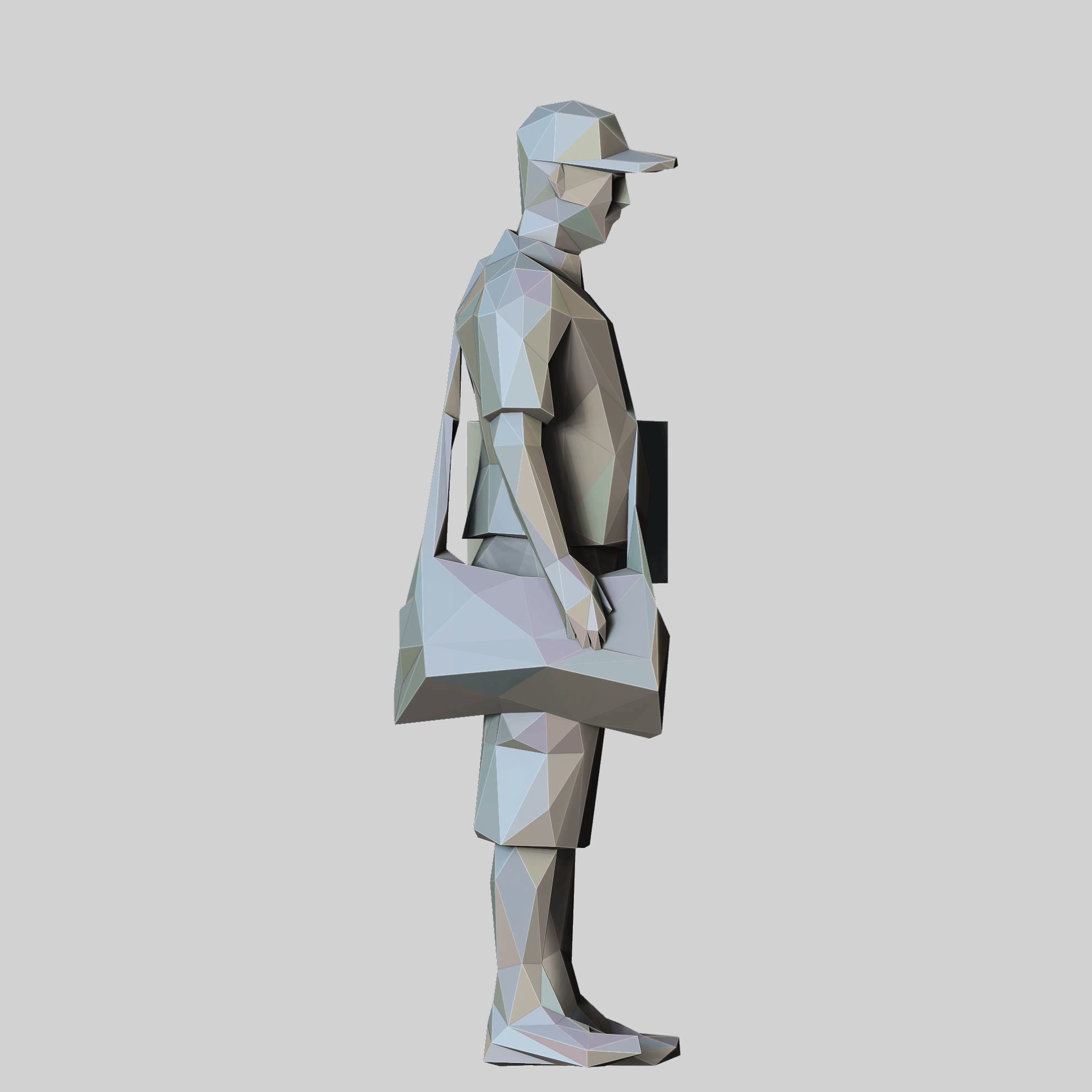 N1 Low Poly Postman with Box 3D print model Low-poly 3D model_8