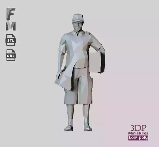 N1 Low Poly Postman with Box 3D print model Low-poly 3D model