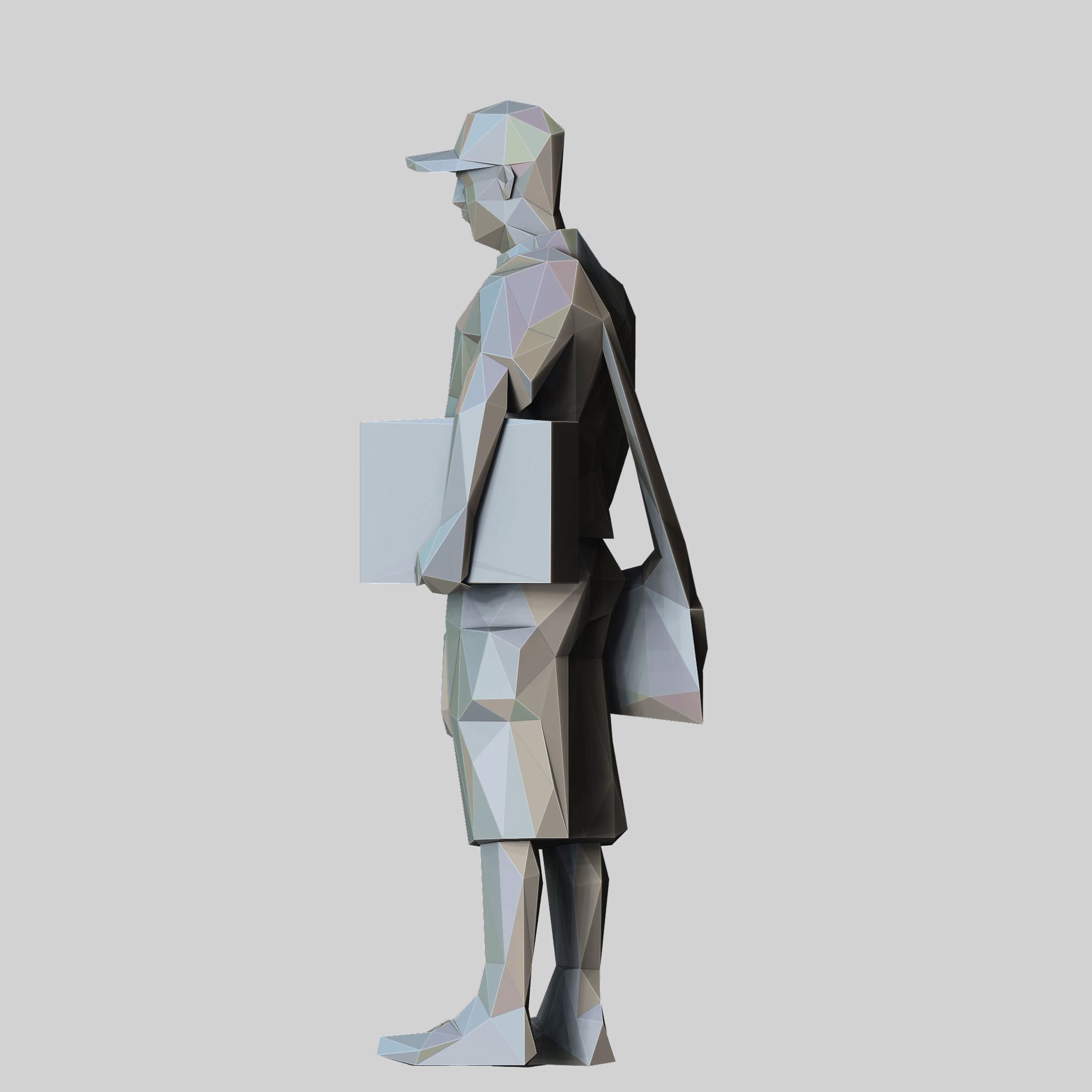 N1 Low Poly Postman with Box 3D print model Low-poly 3D model_20