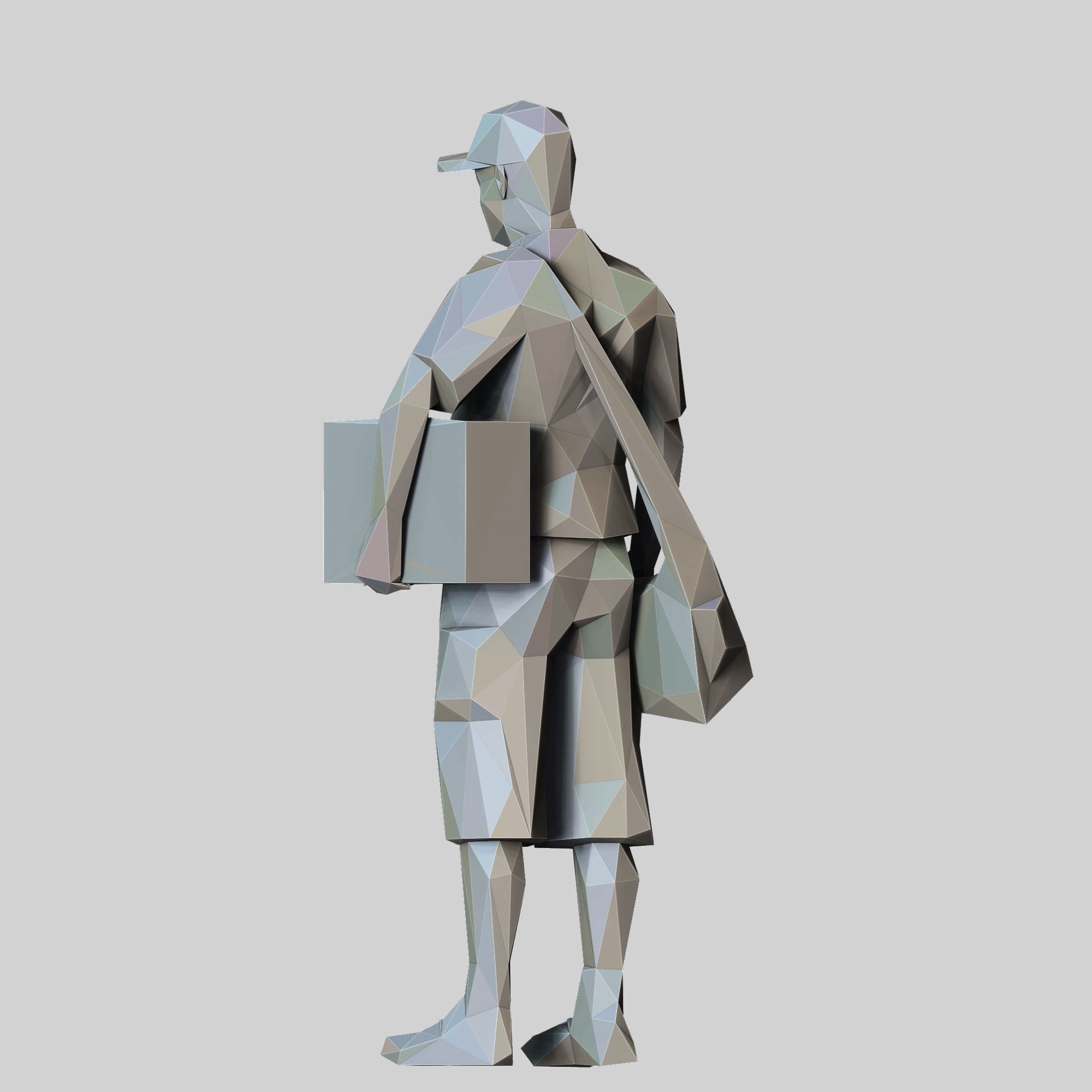 N1 Low Poly Postman with Box 3D print model Low-poly 3D model_18