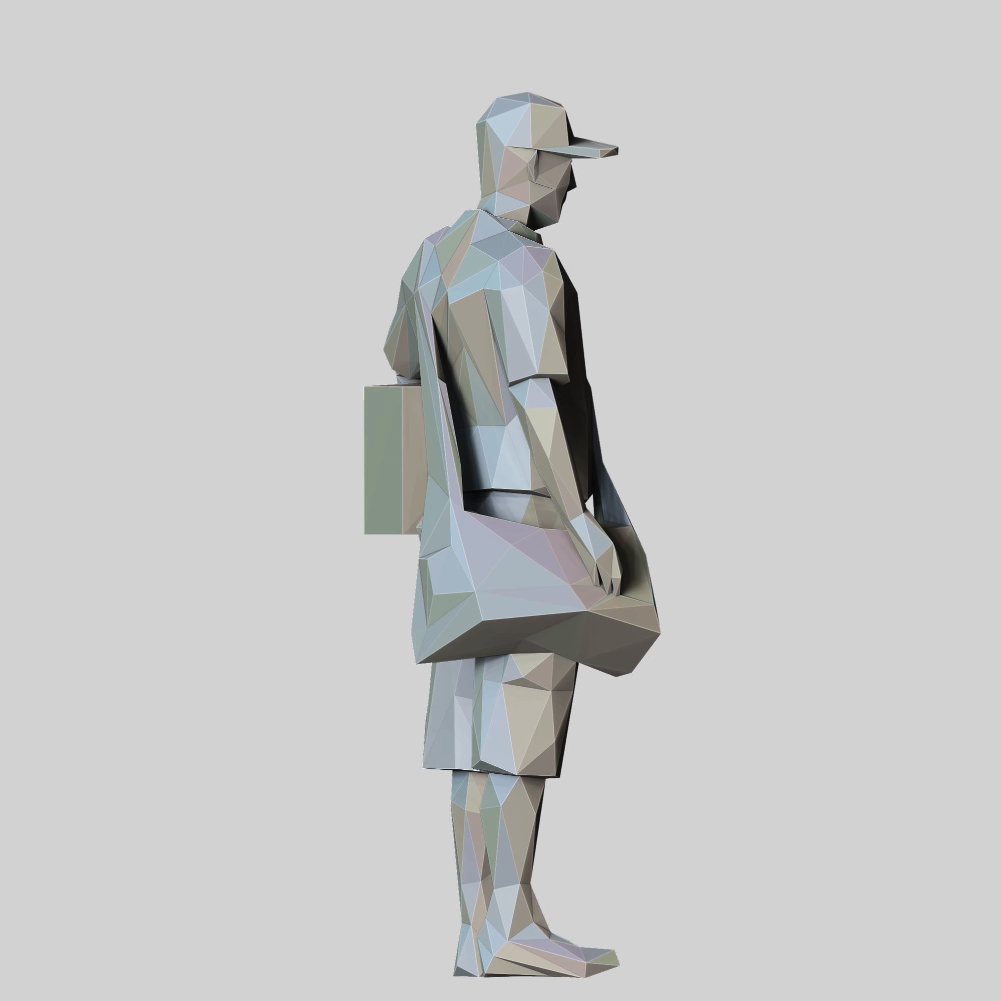 N1 Low Poly Postman with Box 3D print model Low-poly 3D model_10