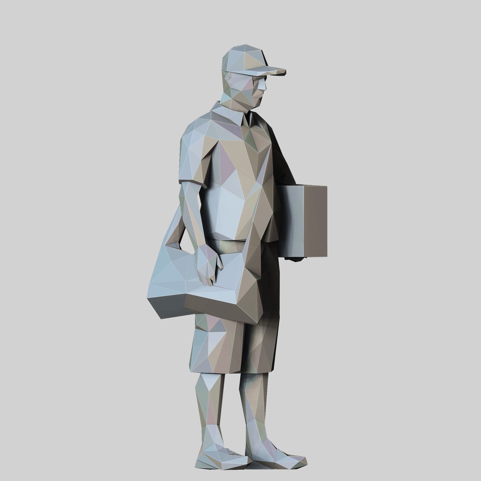 N1 Low Poly Postman with Box 3D print model Low-poly 3D model_5