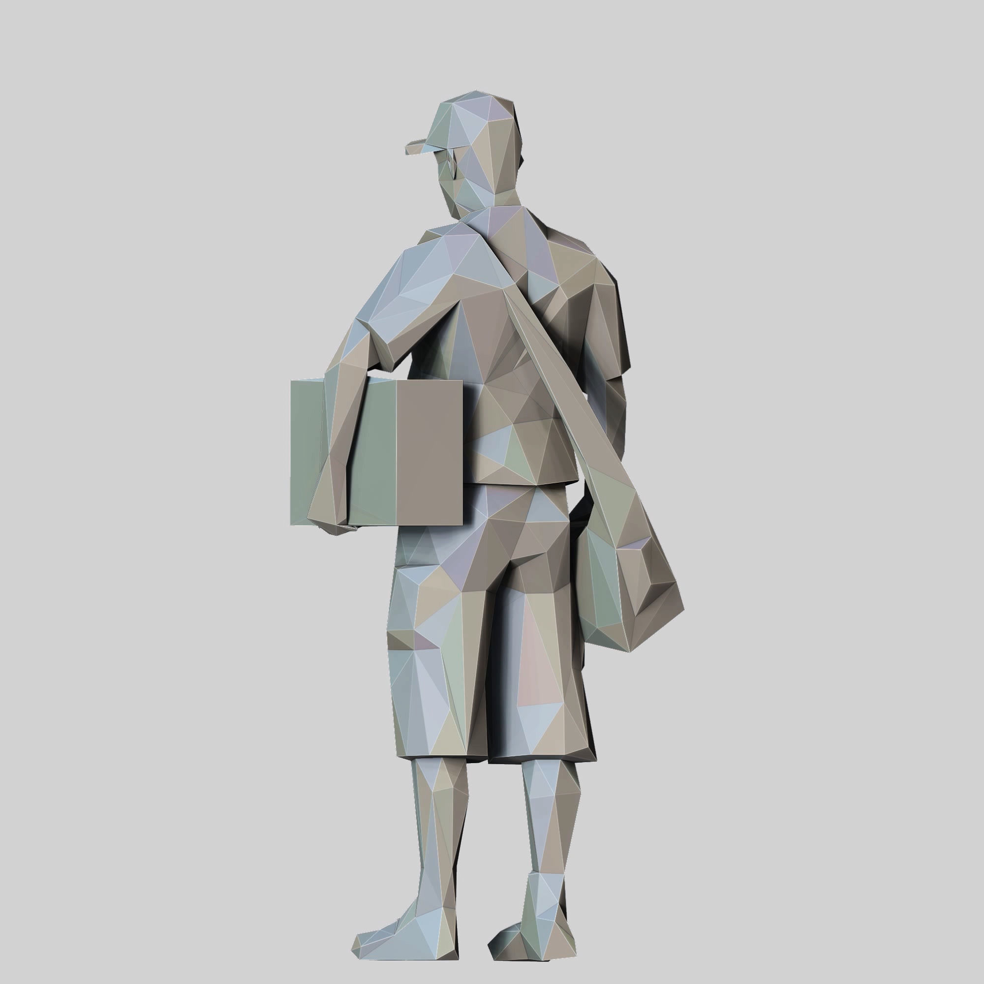 N1 Low Poly Postman with Box 3D print model Low-poly 3D model_17