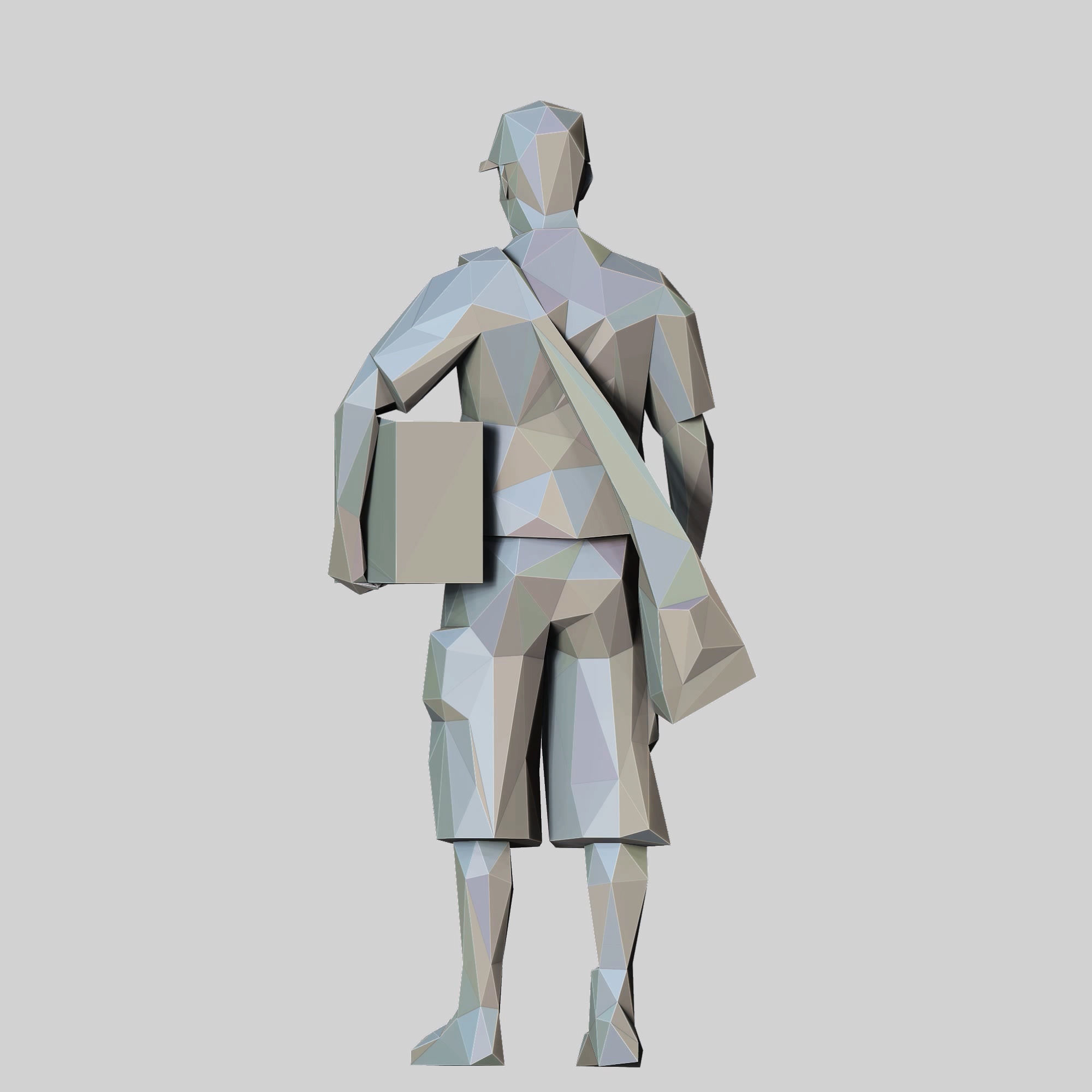N1 Low Poly Postman with Box 3D print model Low-poly 3D model_16