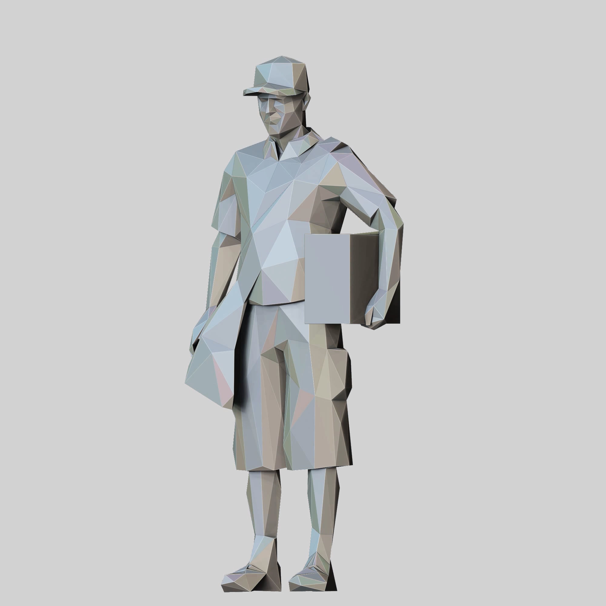 N1 Low Poly Postman with Box 3D print model Low-poly 3D model_26