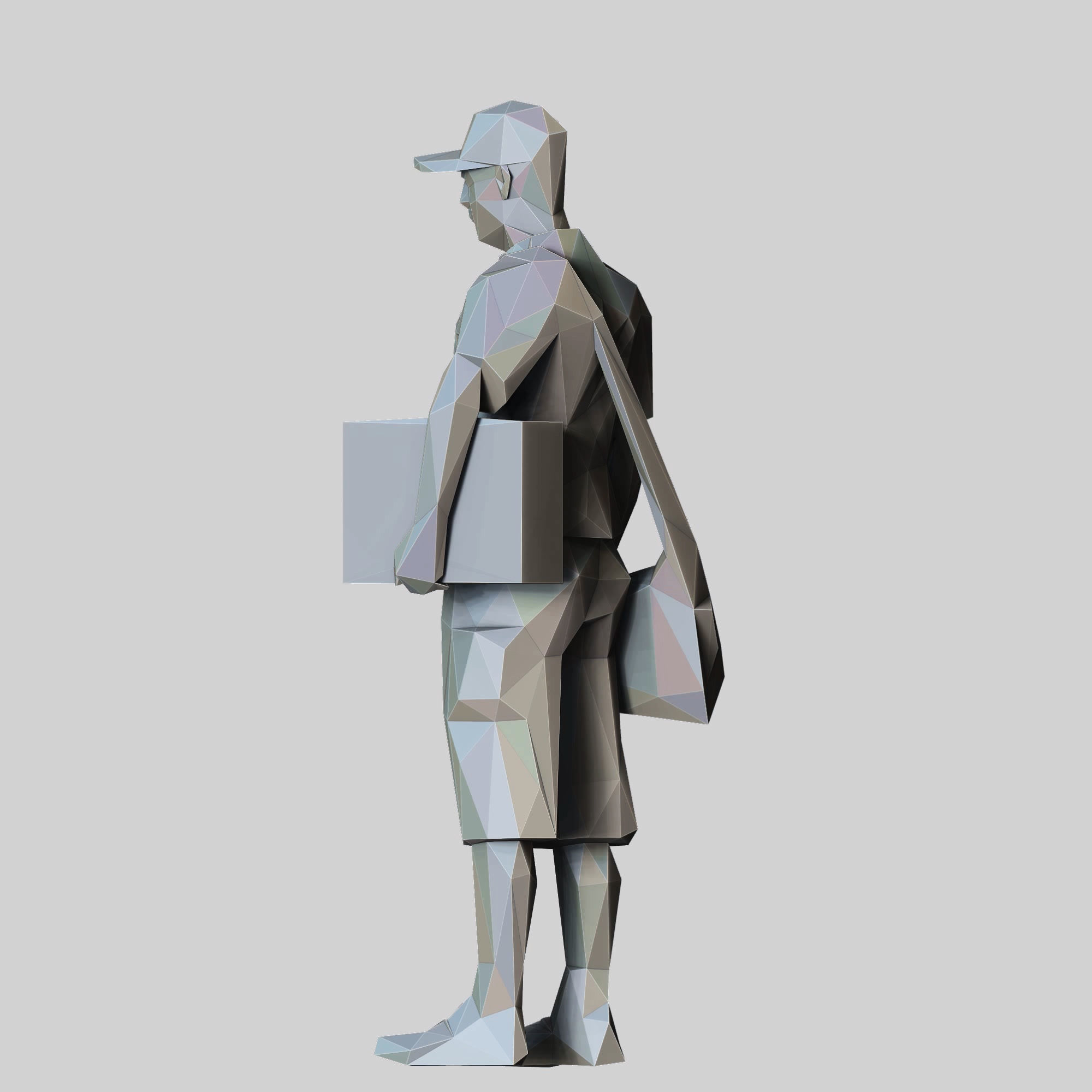 N1 Low Poly Postman with Box 3D print model Low-poly 3D model_19