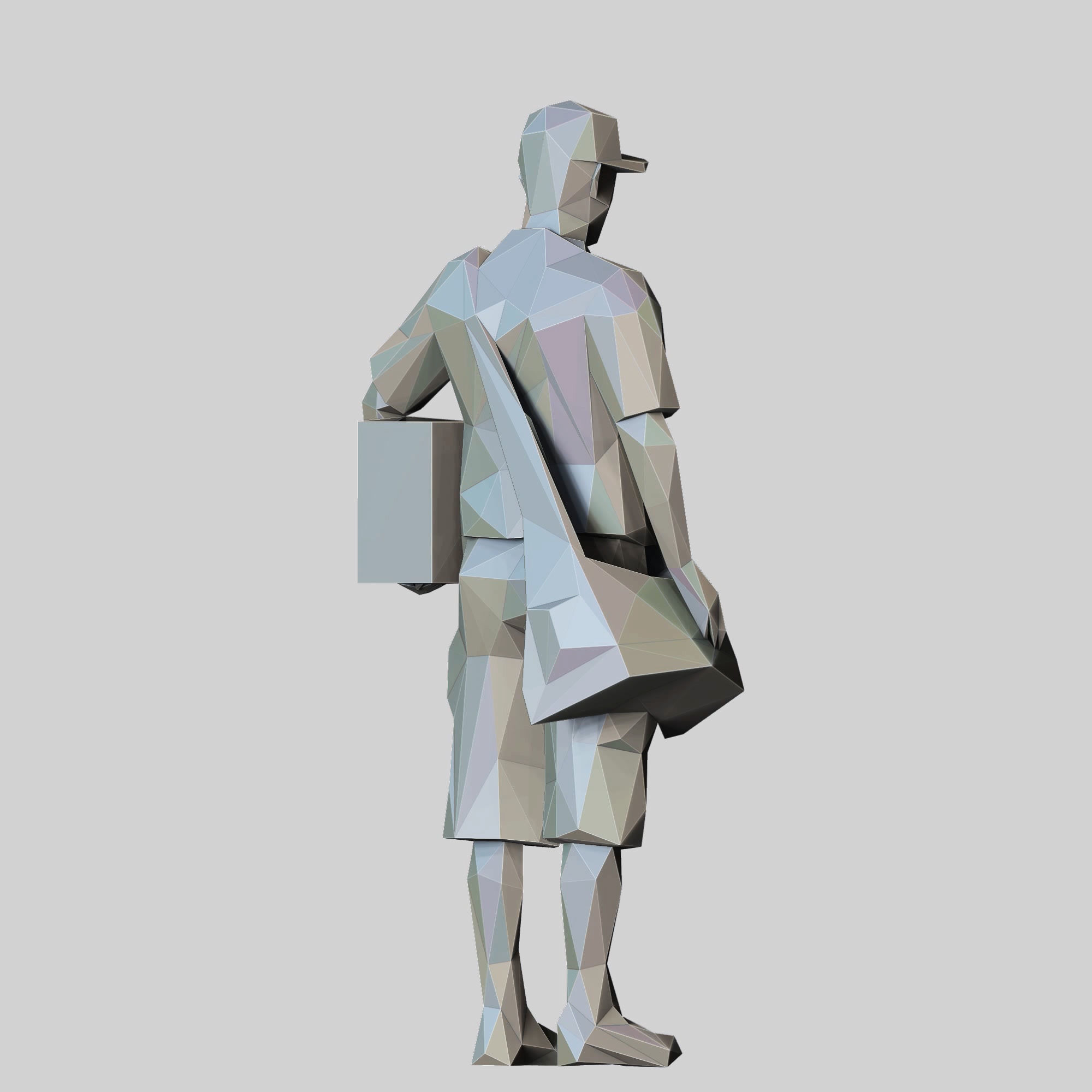 N1 Low Poly Postman with Box 3D print model Low-poly 3D model_12