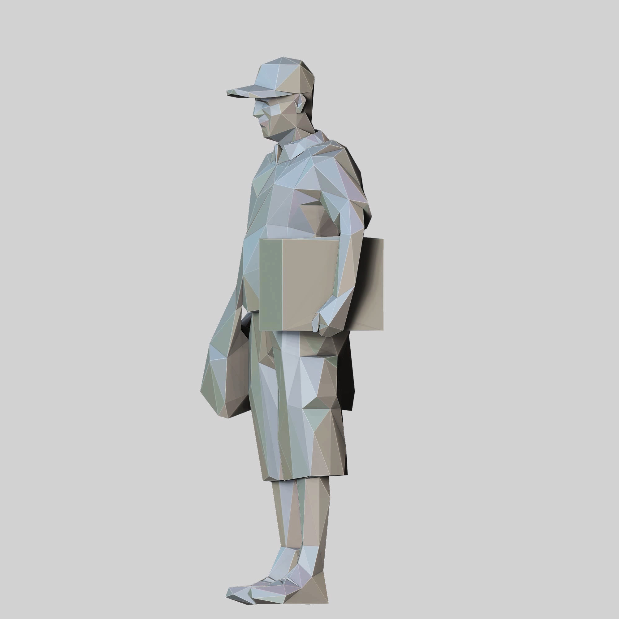 N1 Low Poly Postman with Box 3D print model Low-poly 3D model_23