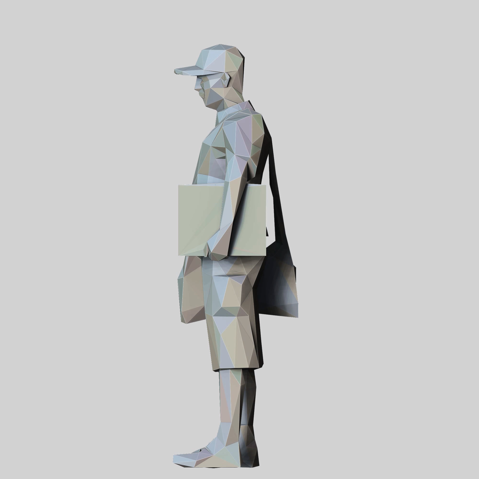 N1 Low Poly Postman with Box 3D print model Low-poly 3D model_21