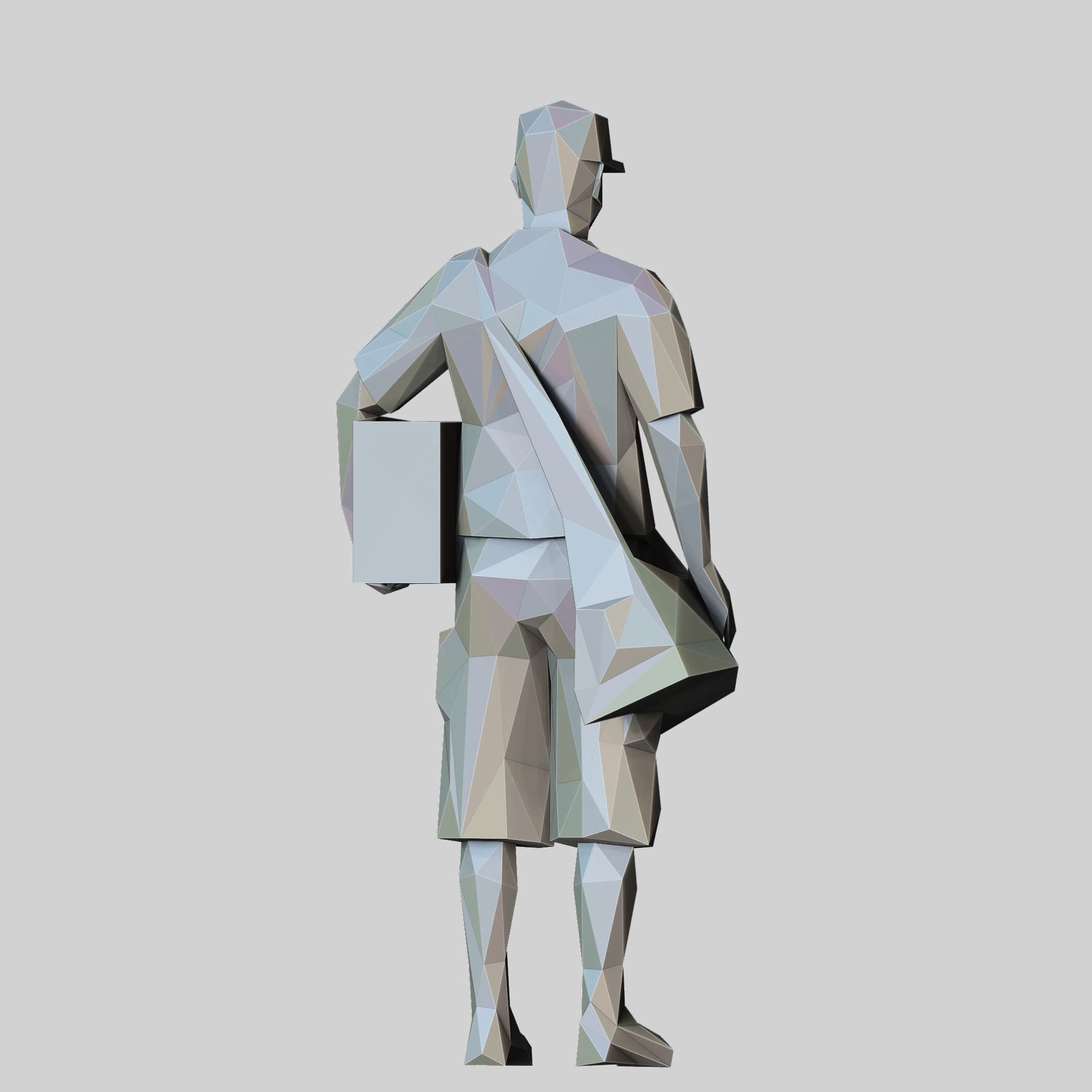 N1 Low Poly Postman with Box 3D print model Low-poly 3D model_13