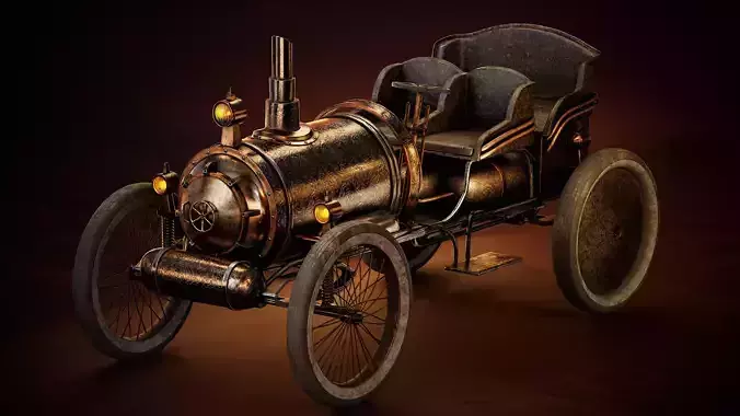 Steampunk Car Vintage Victorian PBR 3D Model 