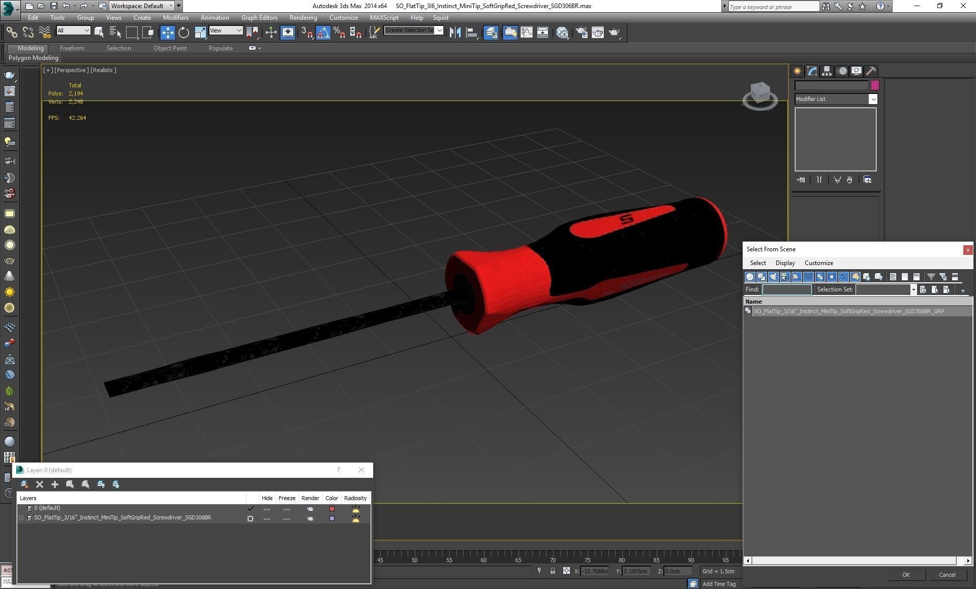 Flat Tip 3 16 Instinct MiniTip SoftGrip Red Screwdriver SGD304BR Low-poly 3D model_21