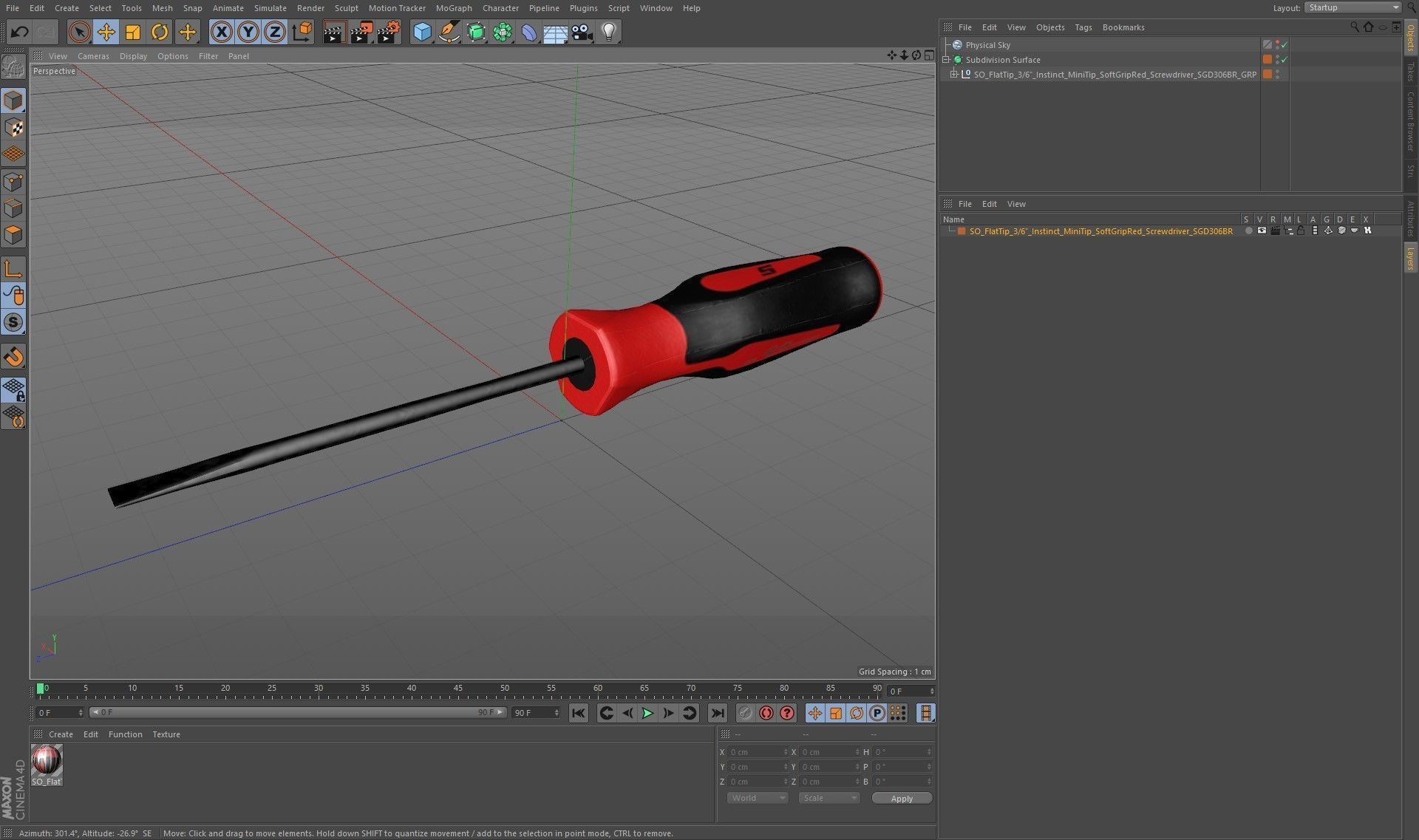 Flat Tip 3 16 Instinct MiniTip SoftGrip Red Screwdriver SGD304BR Low-poly 3D model_26