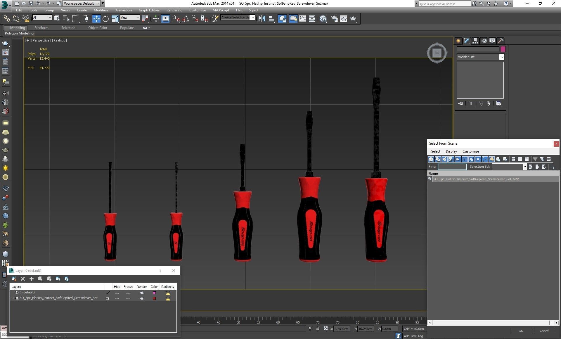 5 pc Flat Tip Instinct Soft Grip Red Screwdriver Set SGDS50BR Low-poly 3D model_21