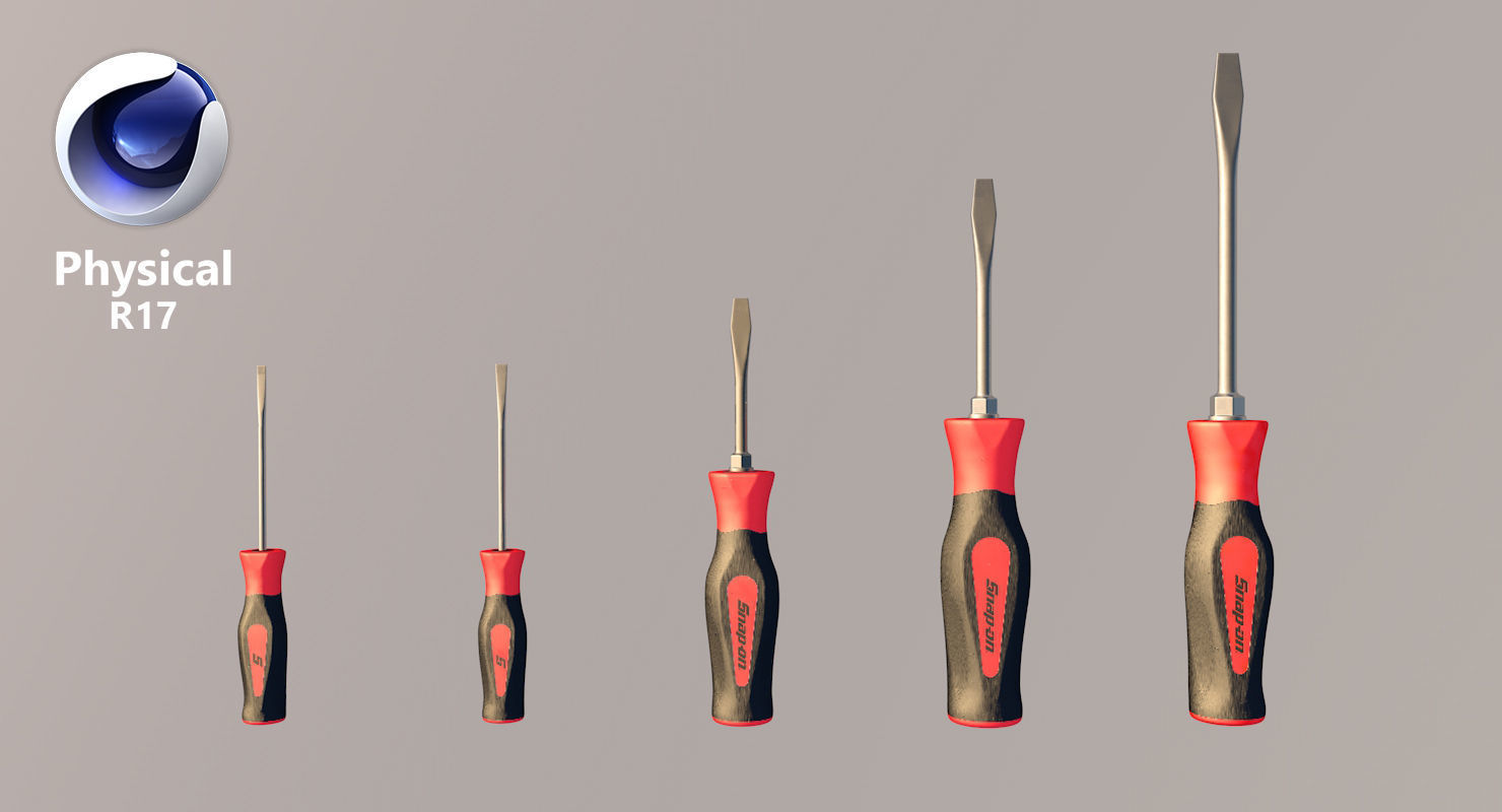5 pc Flat Tip Instinct Soft Grip Red Screwdriver Set SGDS50BR Low-poly 3D model_25