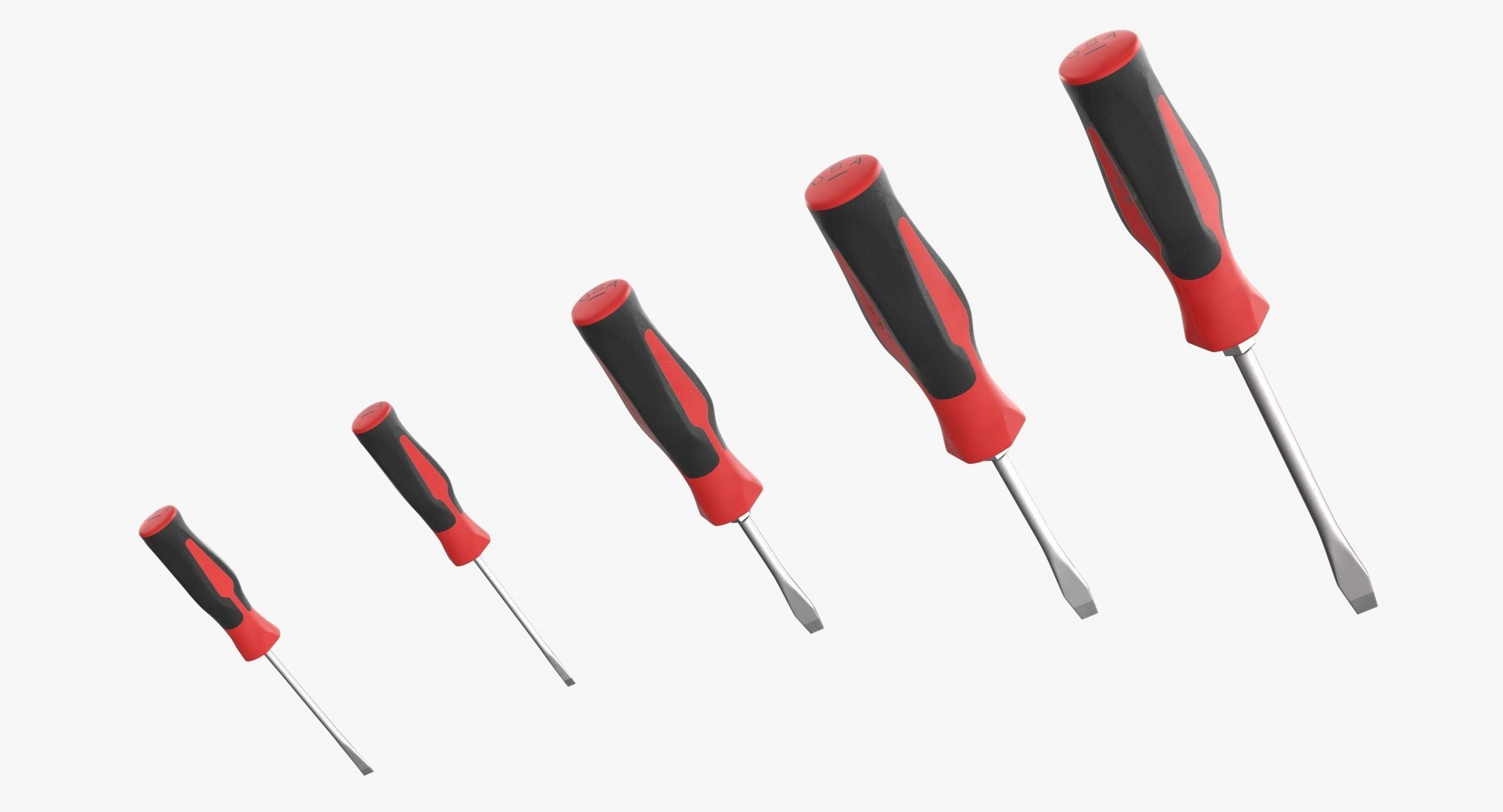 5 pc Flat Tip Instinct Soft Grip Red Screwdriver Set SGDS50BR Low-poly 3D model_4
